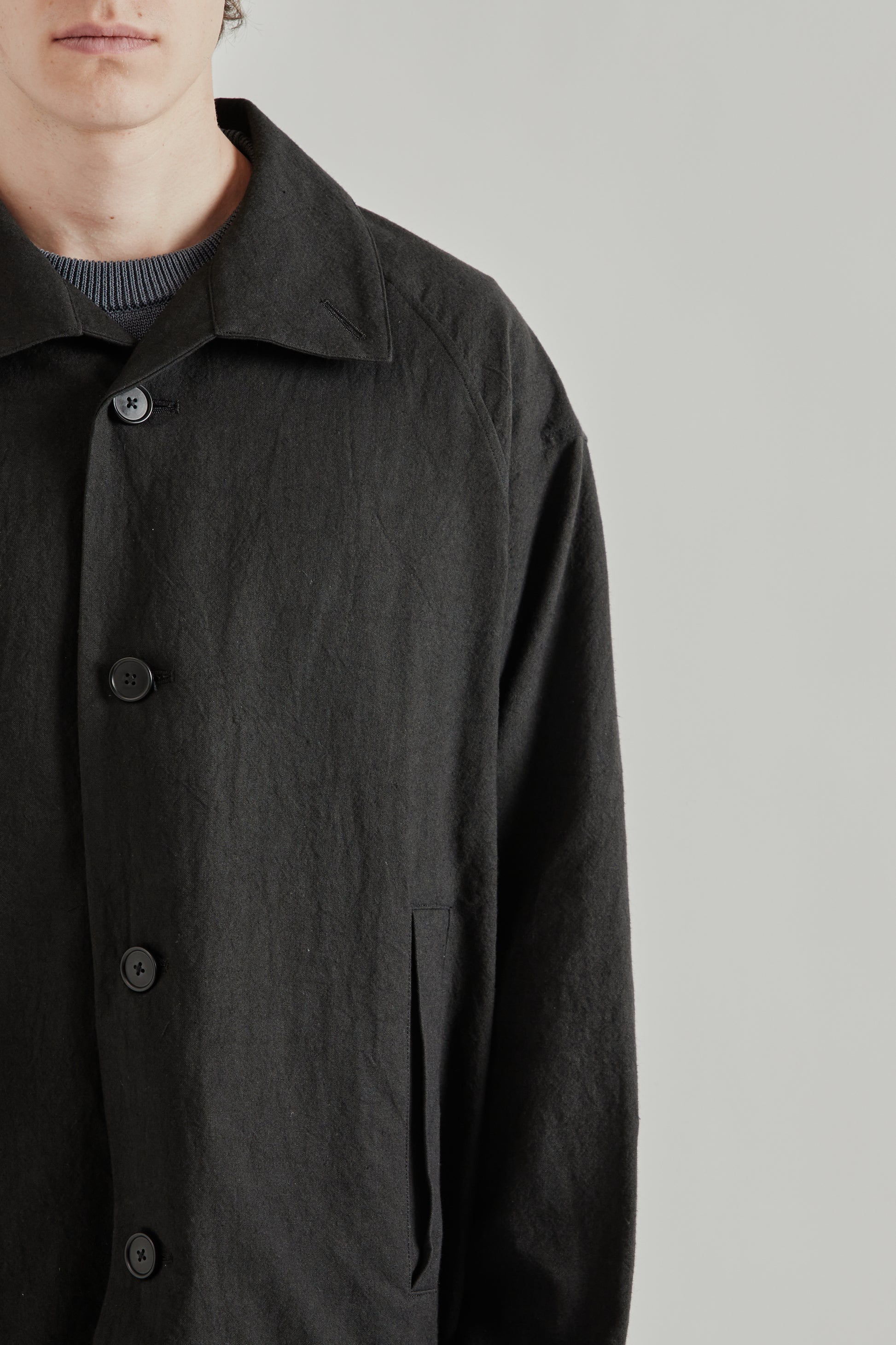 Still by Hand SS26 Cotton Linen Half Coat Black 7