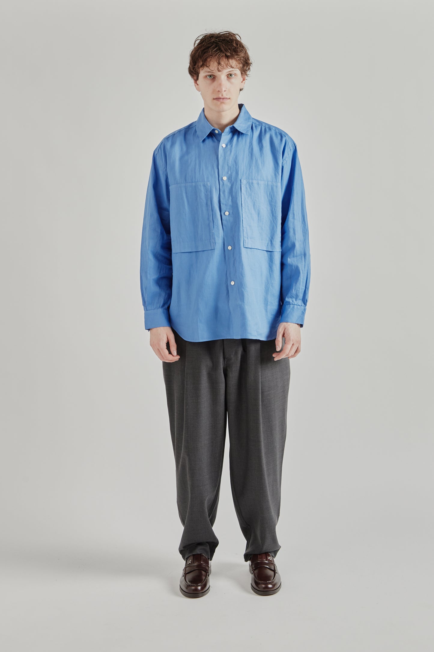 Still by Hand SS26 Garment Dye Overshirt Sky Blue2167