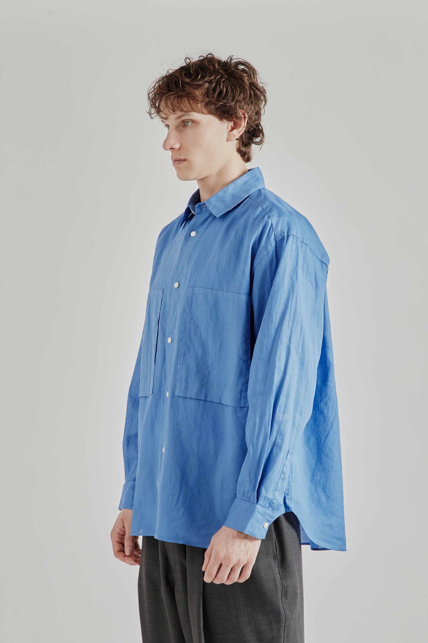 Still by Hand SS26 Garment Dye Overshirt Sky Blue2173