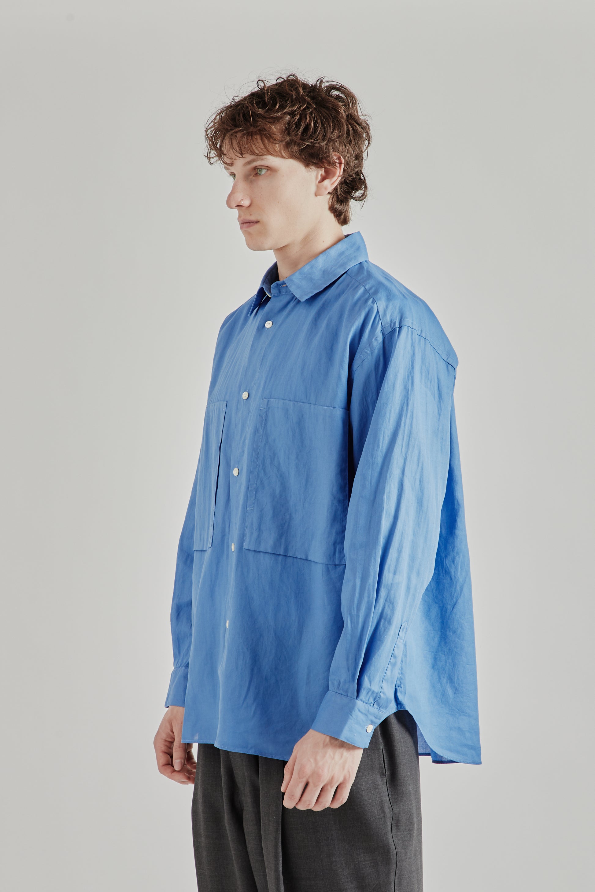 Still by Hand SS26 Garment Dye Overshirt Sky Blue2173