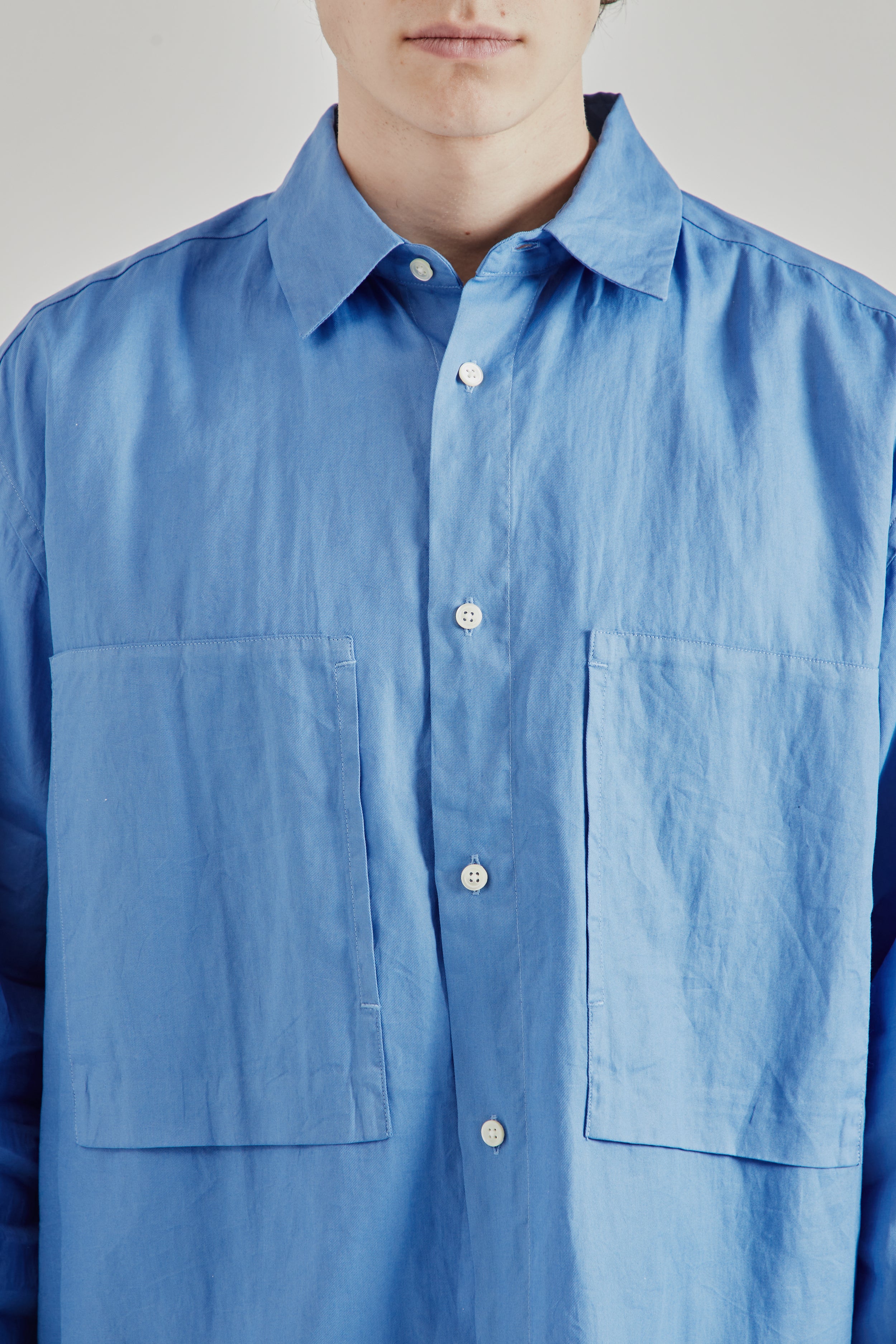 Still by Hand Garment Dye Overshirt - Sky Blue | Wallace