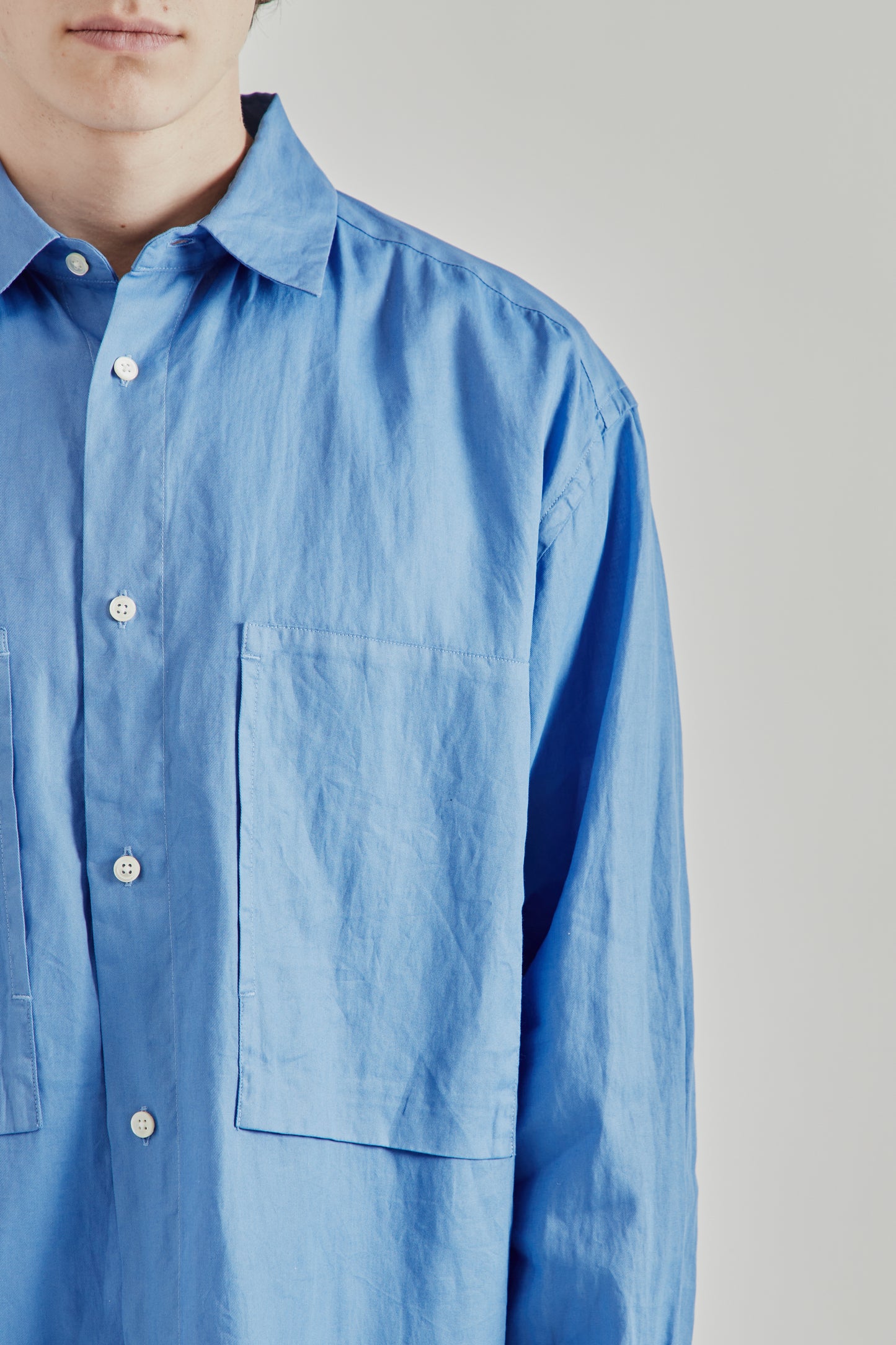 Still by Hand SS26 Garment Dye Overshirt Sky Blue2182