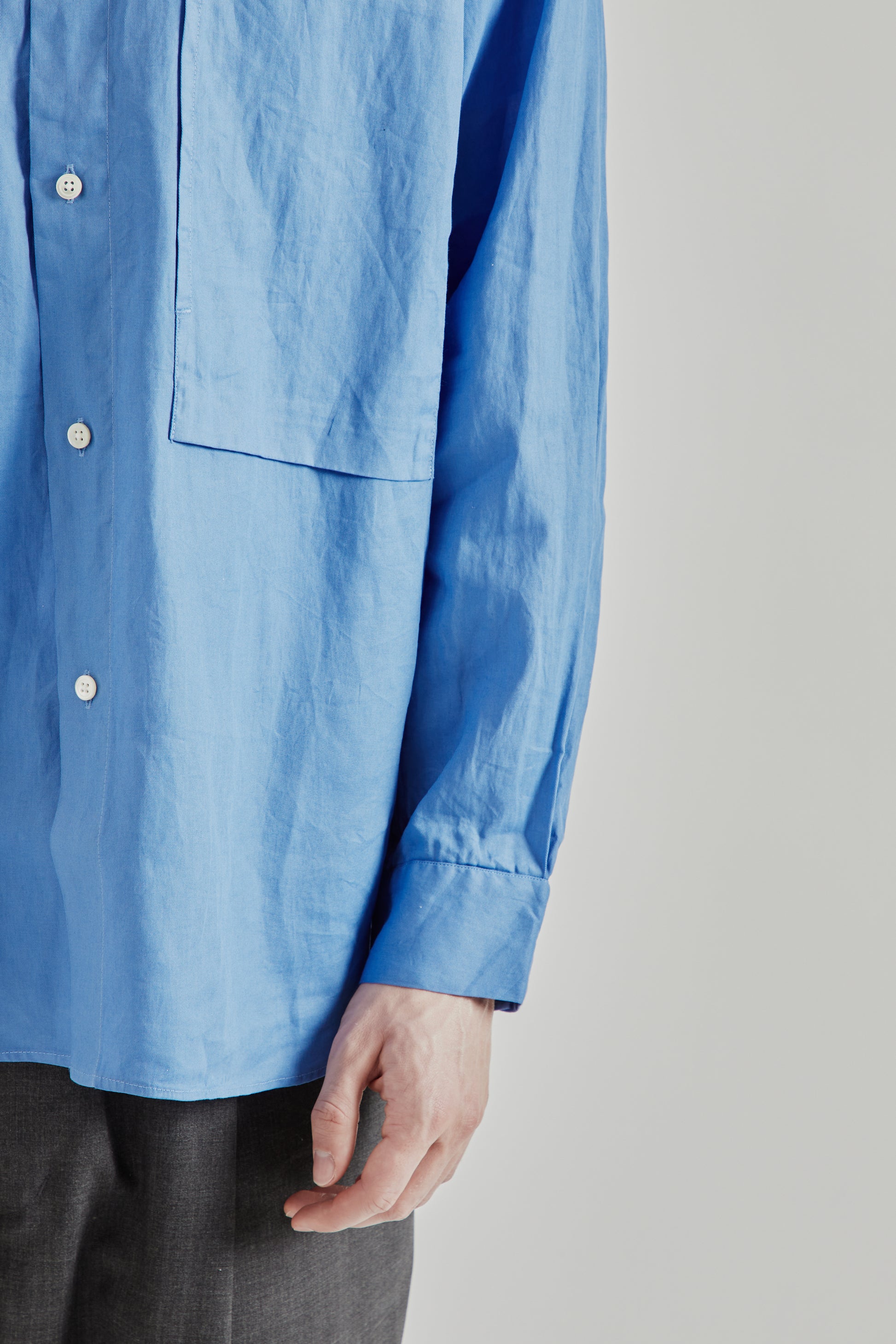 Still by Hand SS26 Garment Dye Overshirt Sky Blue2183