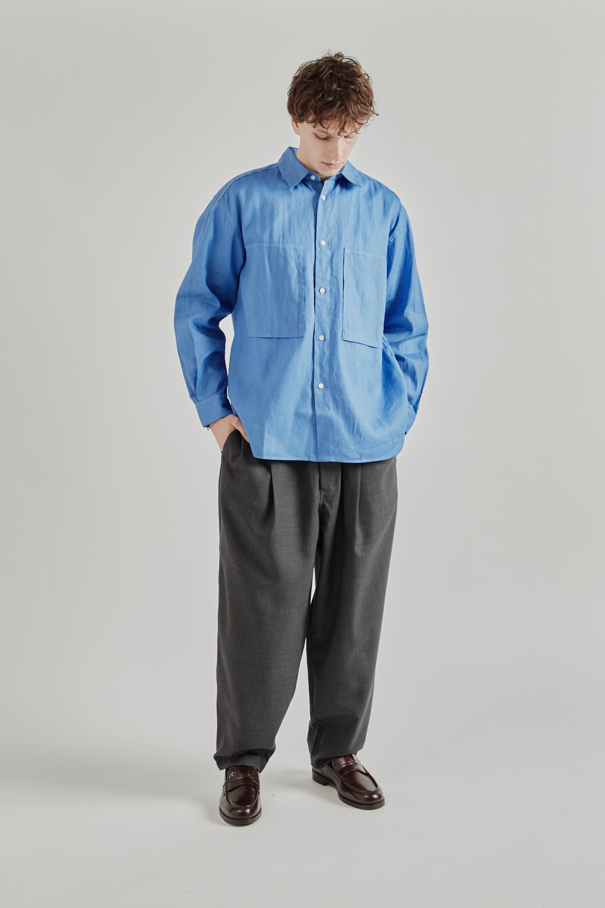 Still by Hand Garment Dye Overshirt - Sky Blue | Wallace