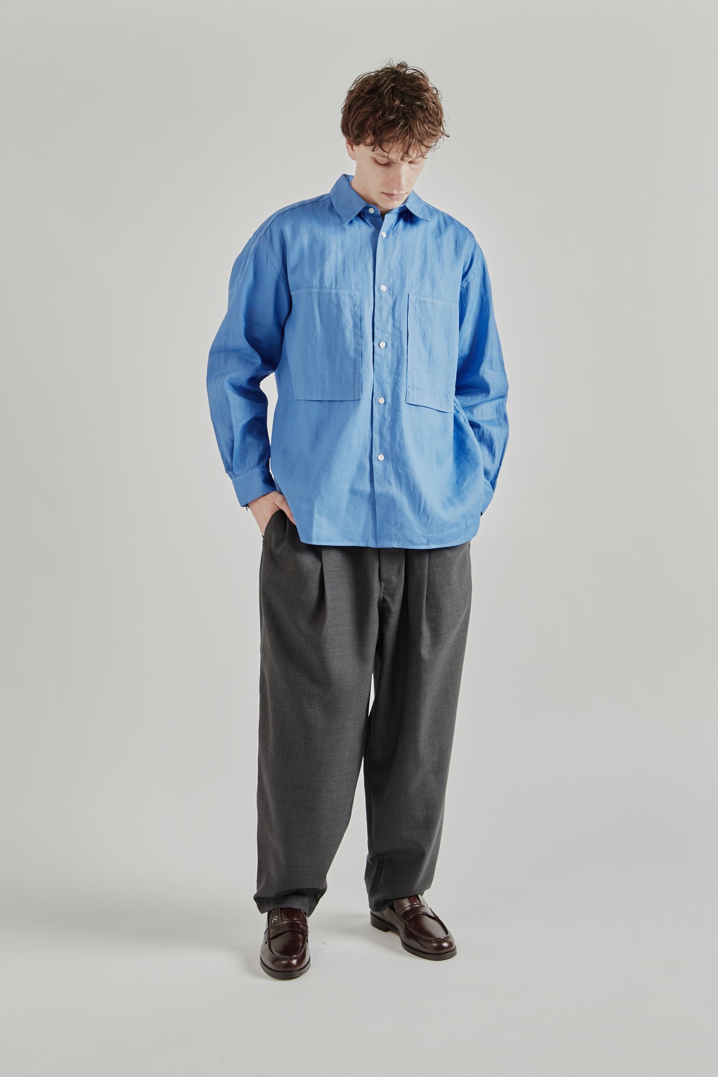 Still by Hand SS26 Garment Dye Overshirt Sky Blue2189