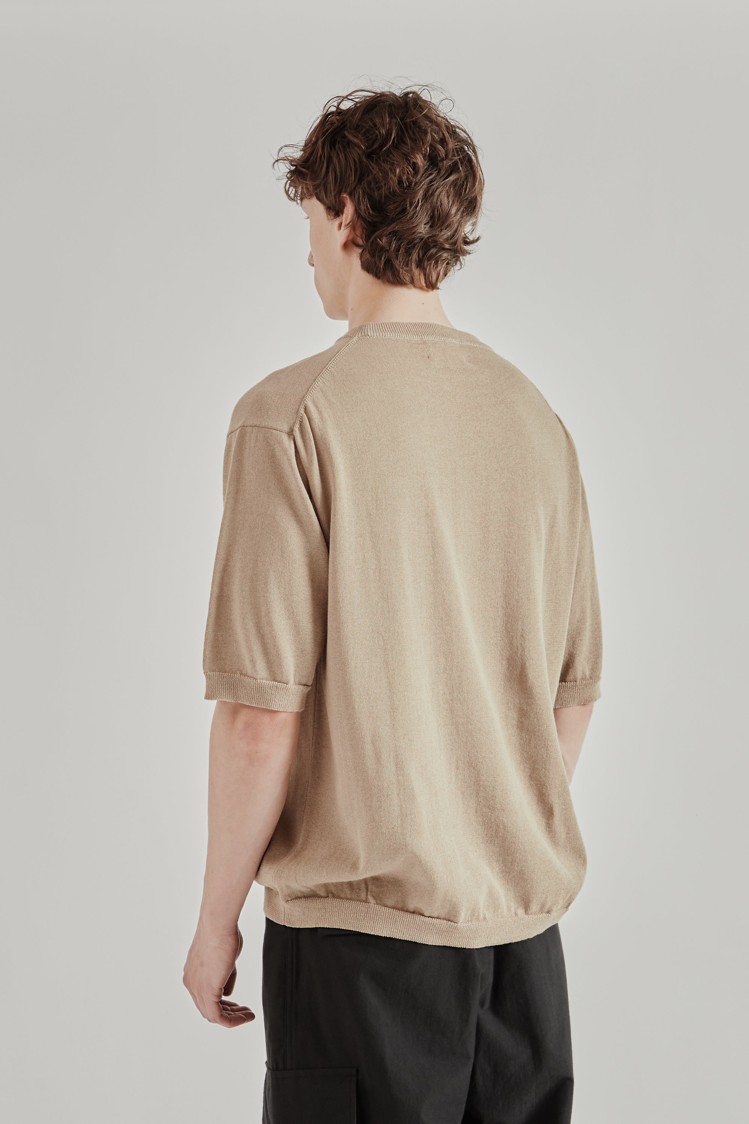 Still by Hand Half Sleeve Knit T-Shirt - Khaki Beige | Wallace