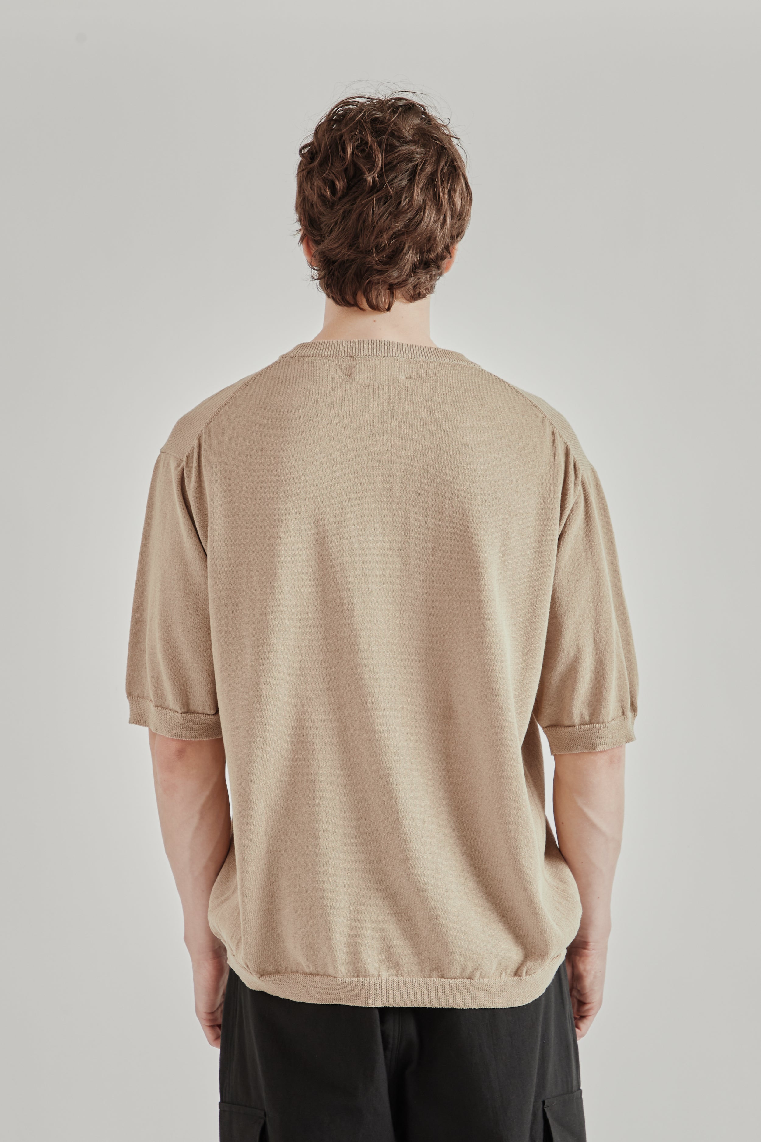 Still by Hand Half Sleeve Knit T-Shirt - Khaki Beige | Wallace