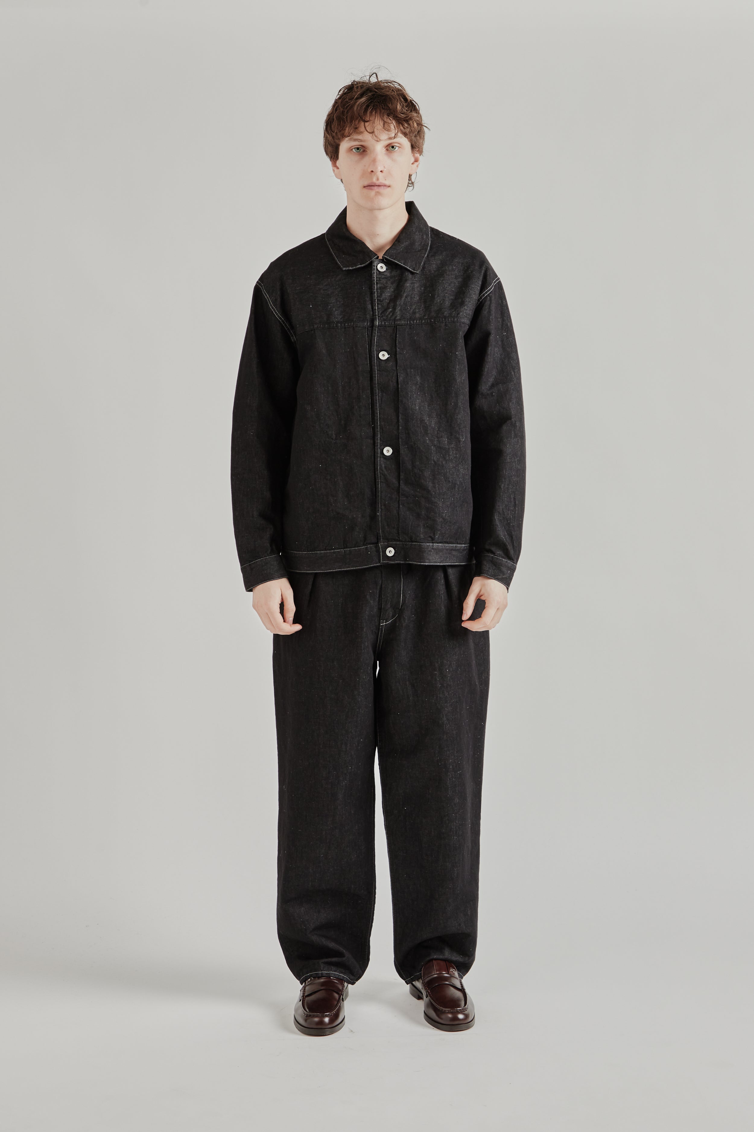 Still by Hand Hemp Mixed Denim Blouson - Black | Wallace