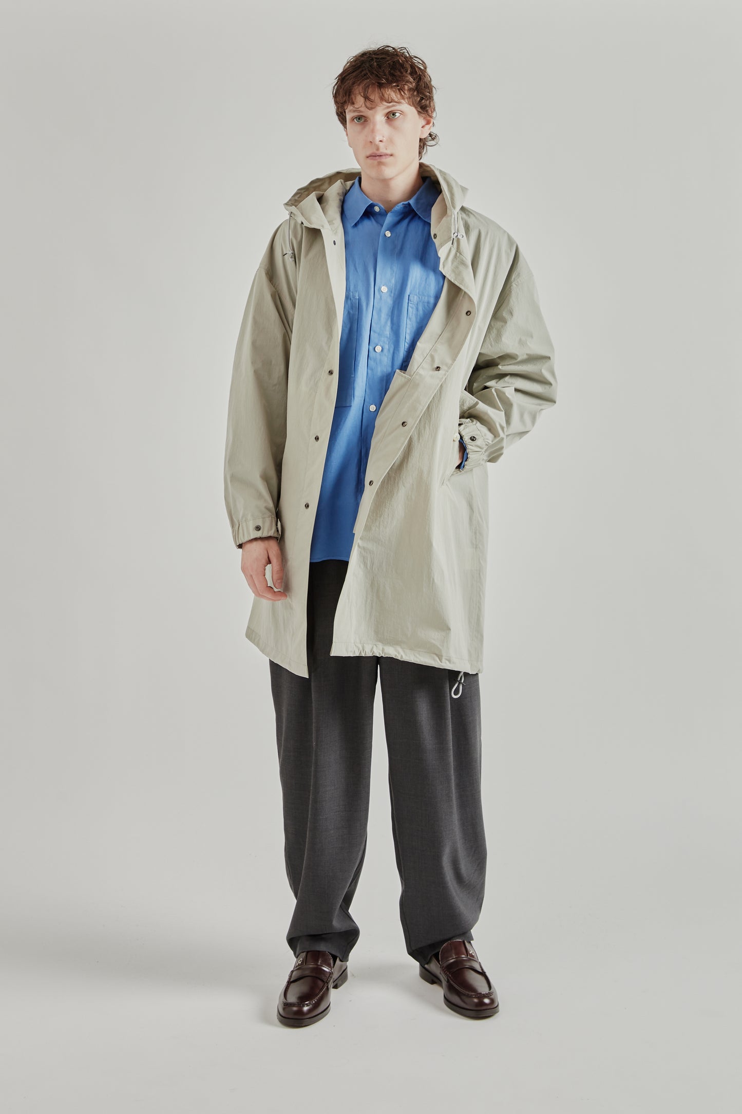 Still by Hand SS26 Hooded Nylon Coat Ice Grey2235