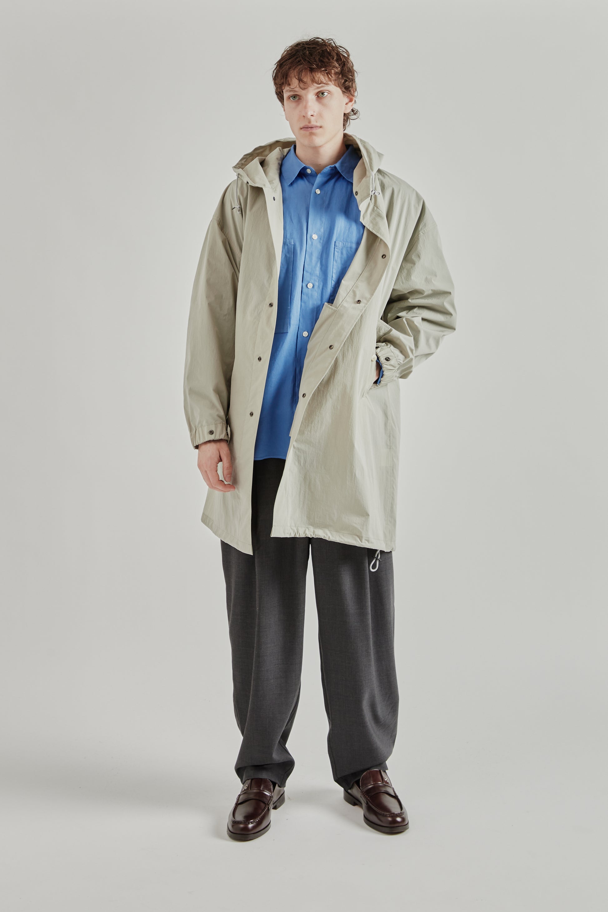 Still by Hand SS26 Hooded Nylon Coat Ice Grey2235
