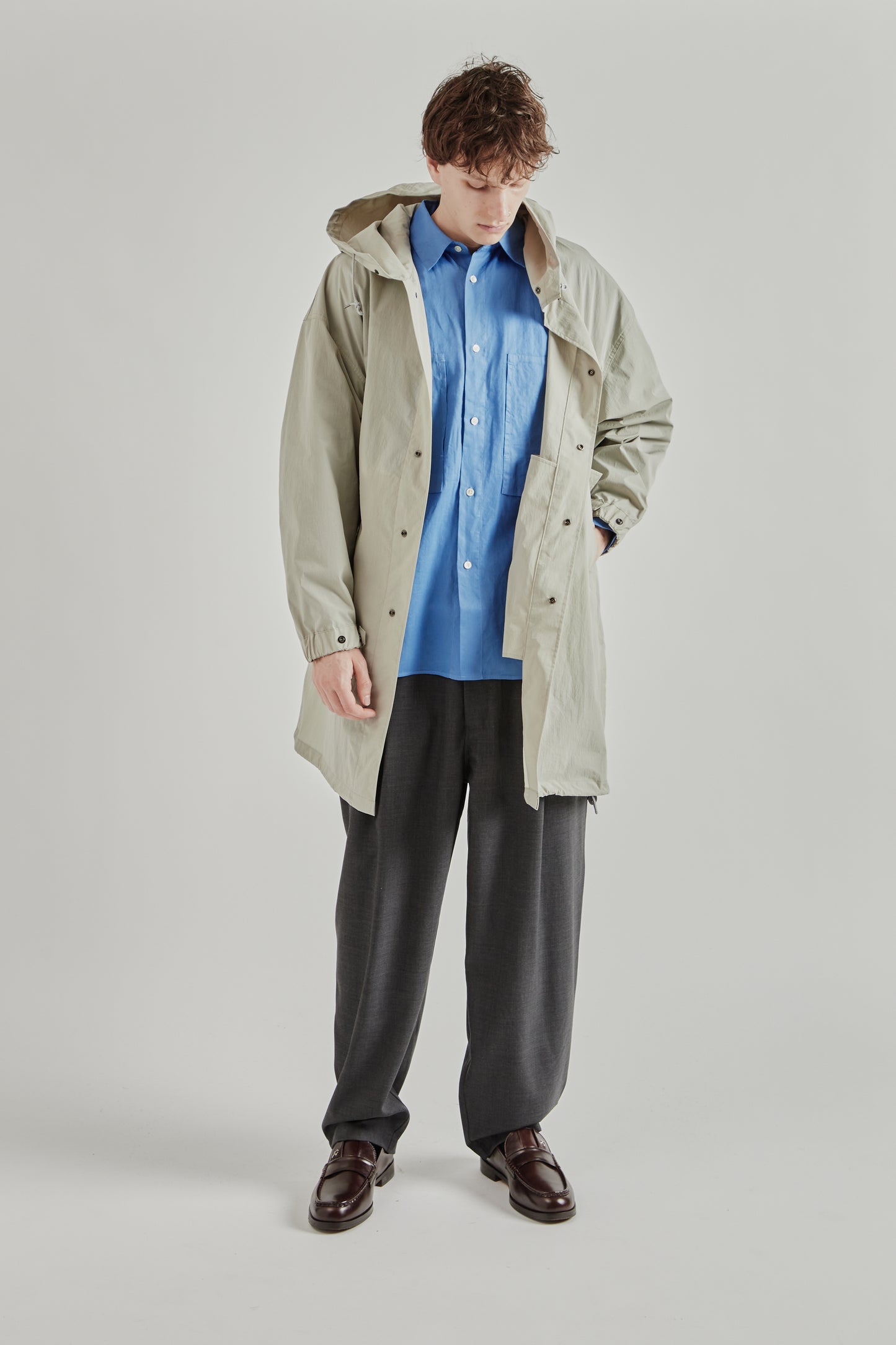 Still by Hand SS26 Hooded Nylon Coat Ice Grey2236