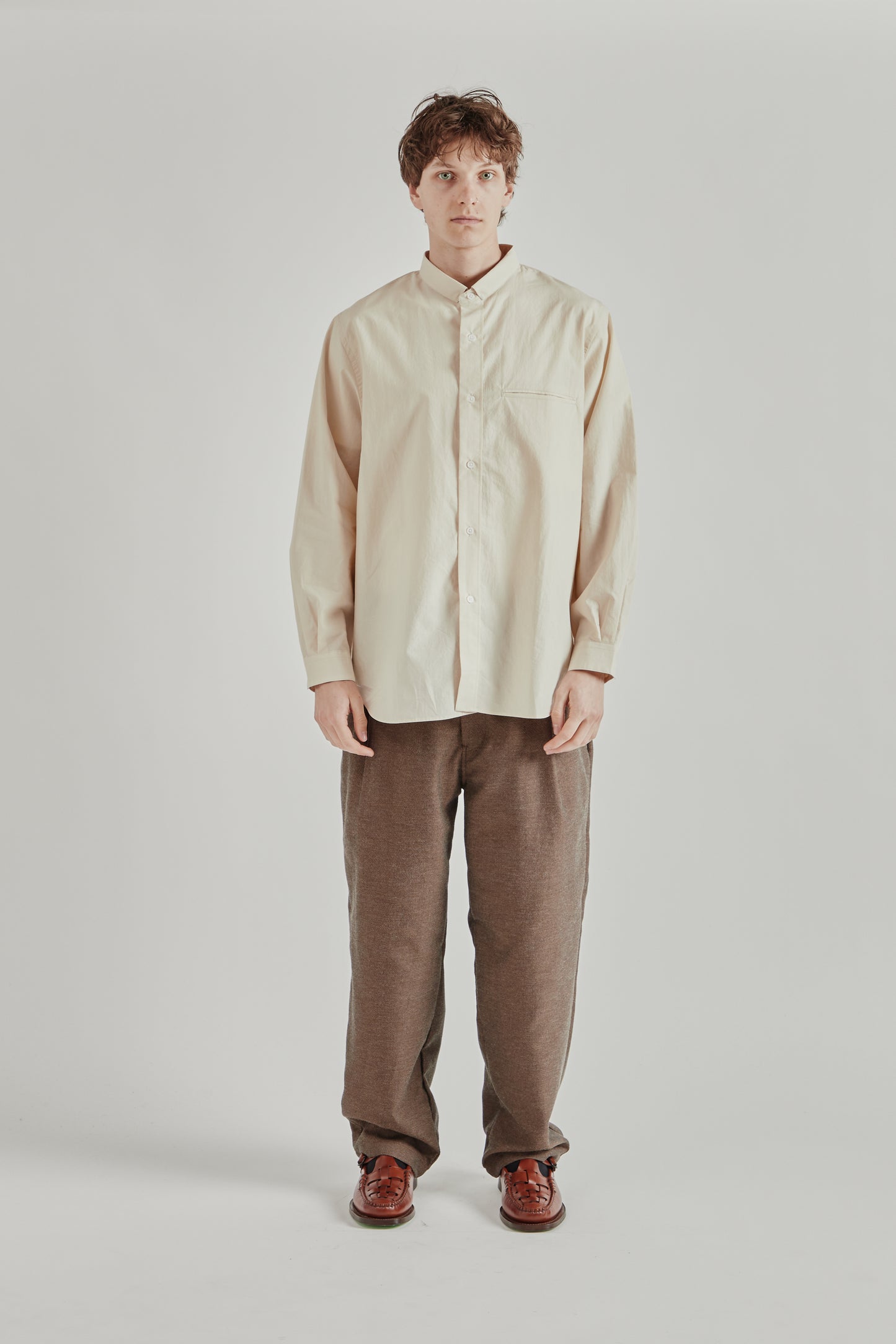 Still by Hand SS26 Linen Mixed Narrow Collar Shirt Light Beige2874