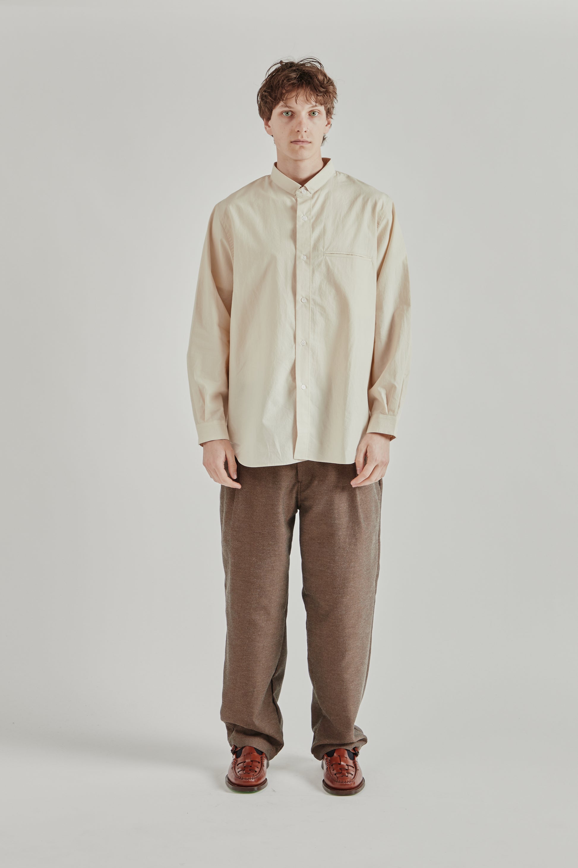 Still by Hand SS26 Linen Mixed Narrow Collar Shirt Light Beige2874