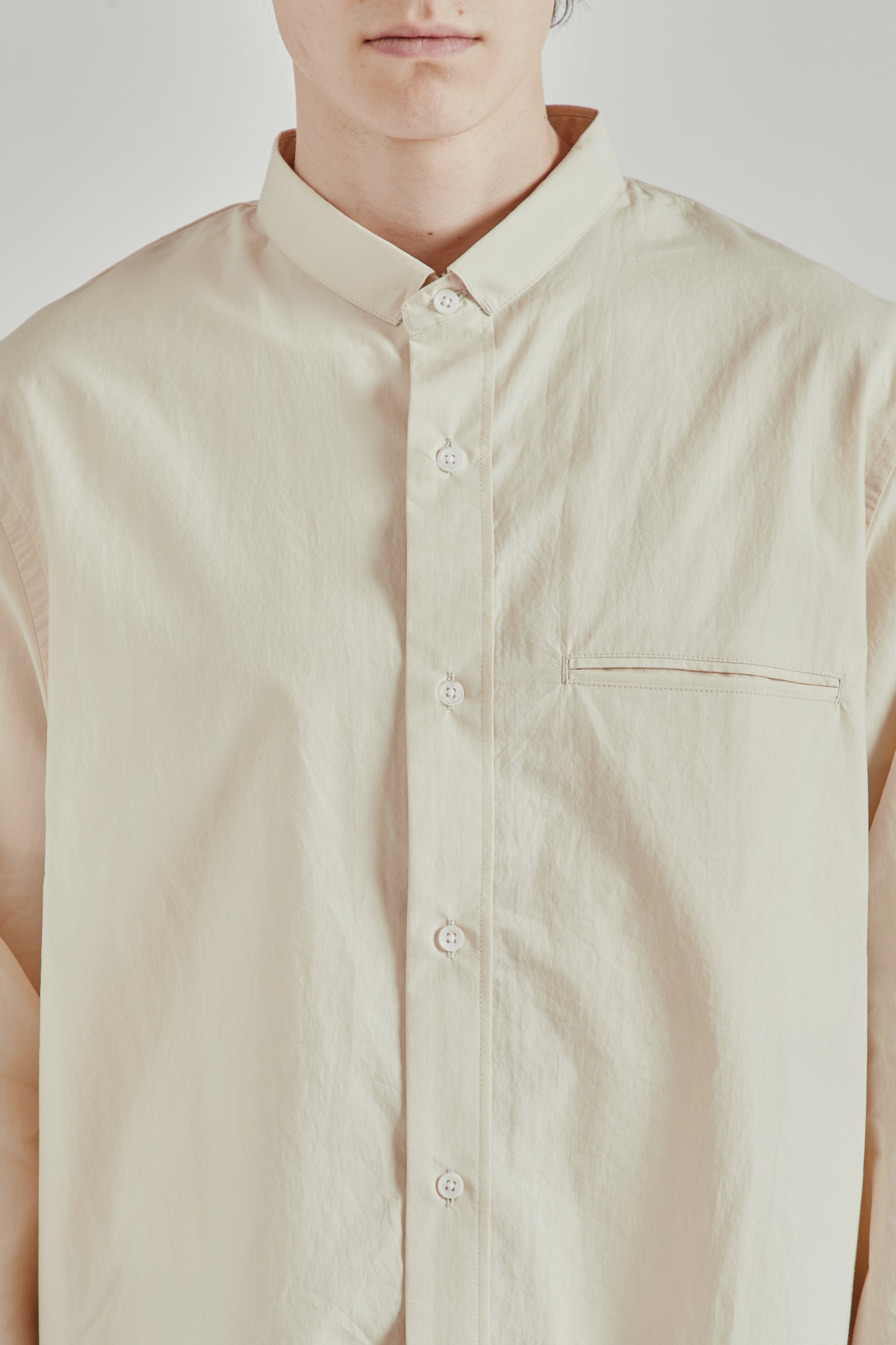 Still by Hand SS26 Linen Mixed Narrow Collar Shirt Light Beige2888