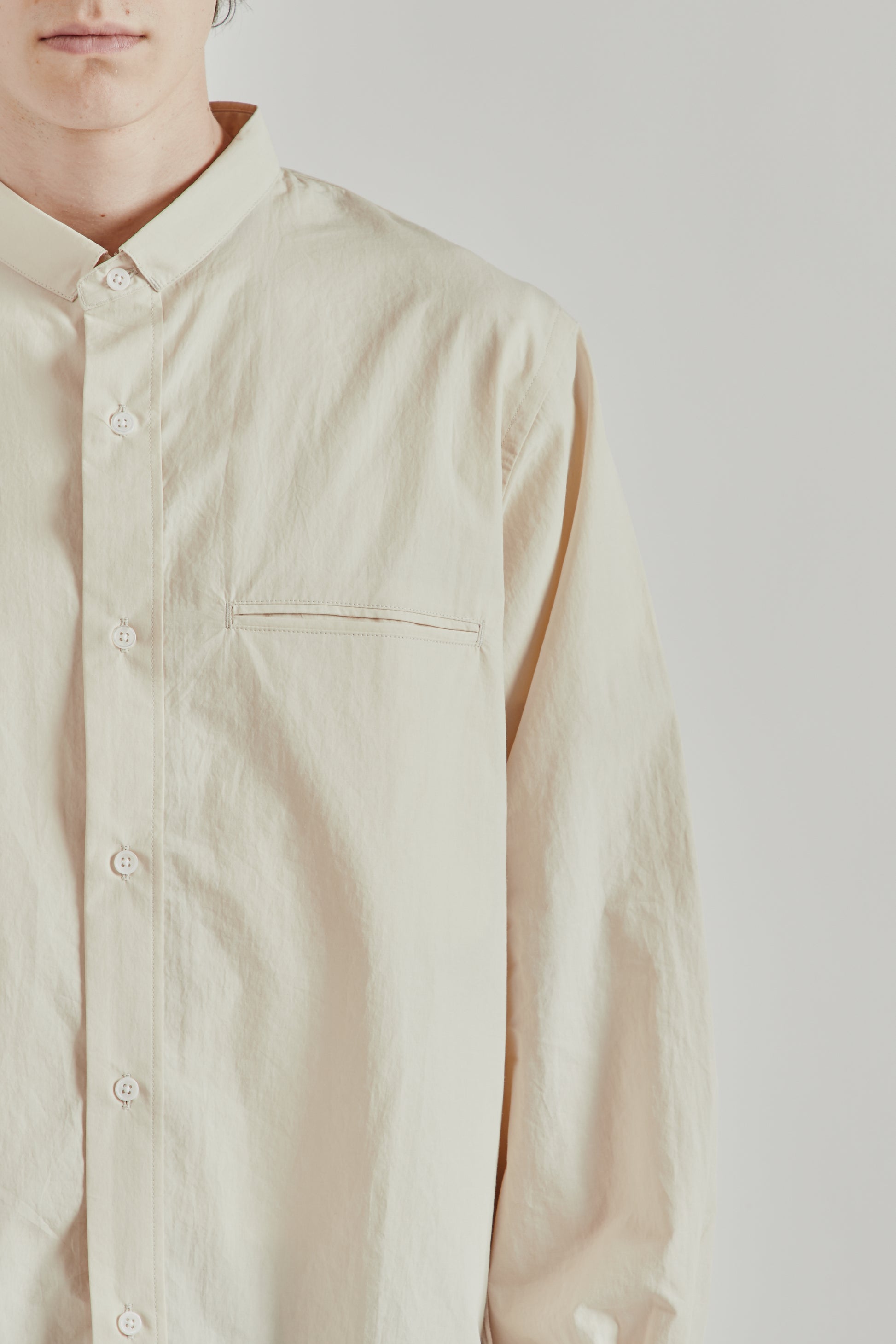 Still by Hand SS26 Linen Mixed Narrow Collar Shirt Light Beige2889