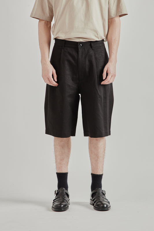 Still by Hand SS26 Linen Mixed Wide Shorts Black2329