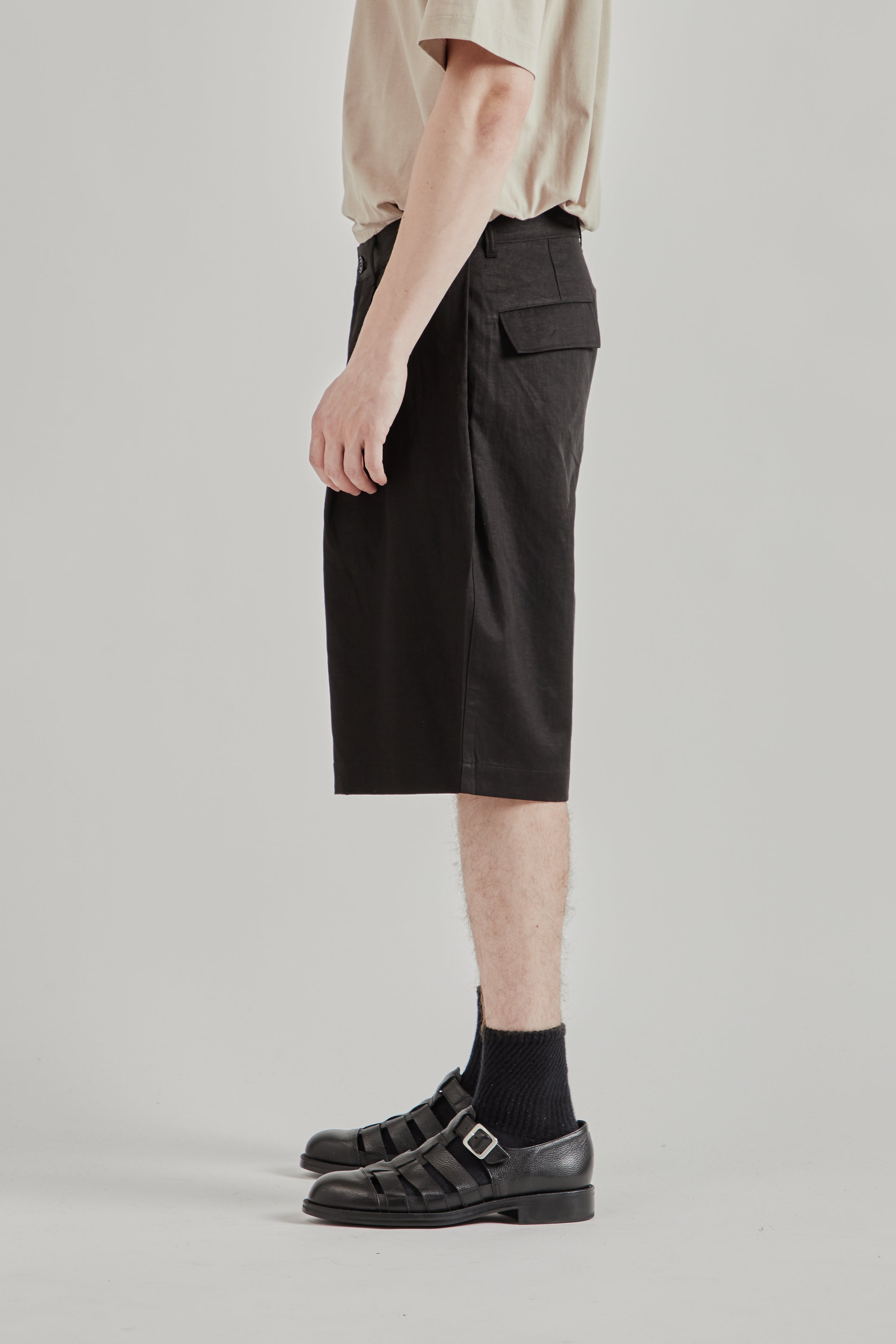 Still by Hand Linen Mixed Wide Shorts - Black | Wallace Mercantile