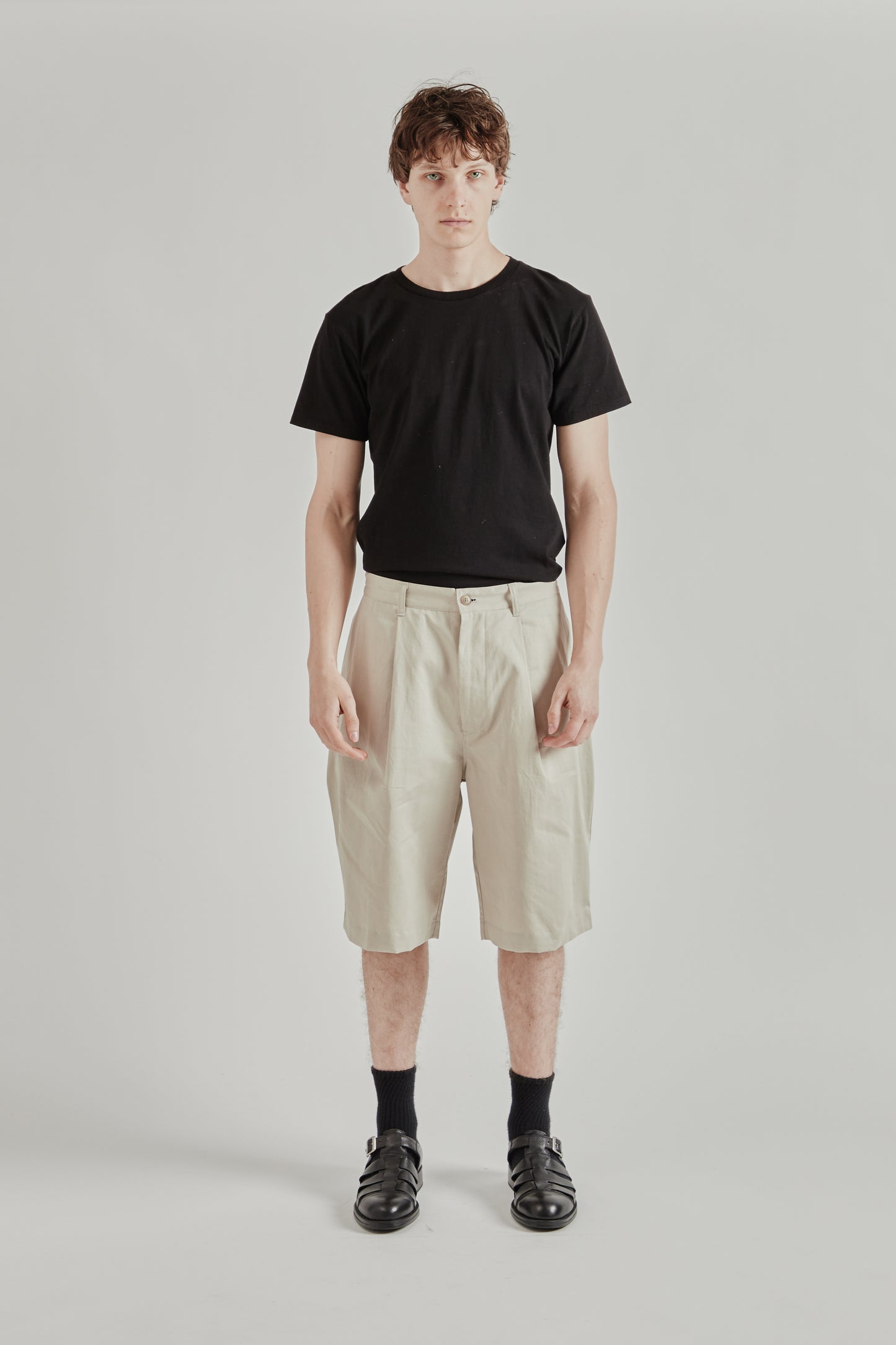 Still by Hand SS26 Linen Mixed Wide Shorts Taupe2376