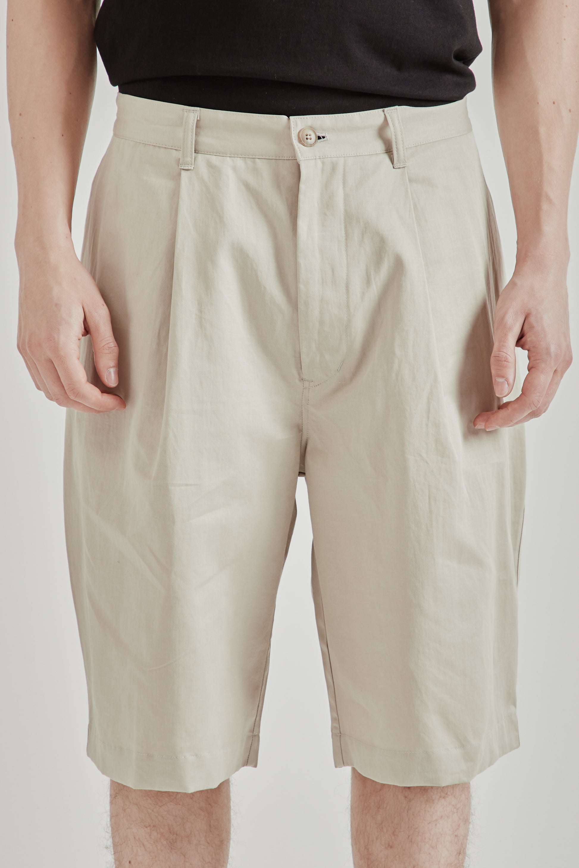 Still by Hand SS26 Linen Mixed Wide Shorts Taupe2389