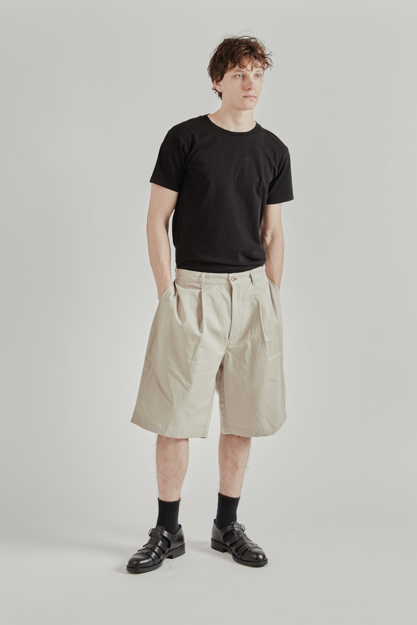 Still by Hand SS26 Linen Mixed Wide Shorts Taupe2394