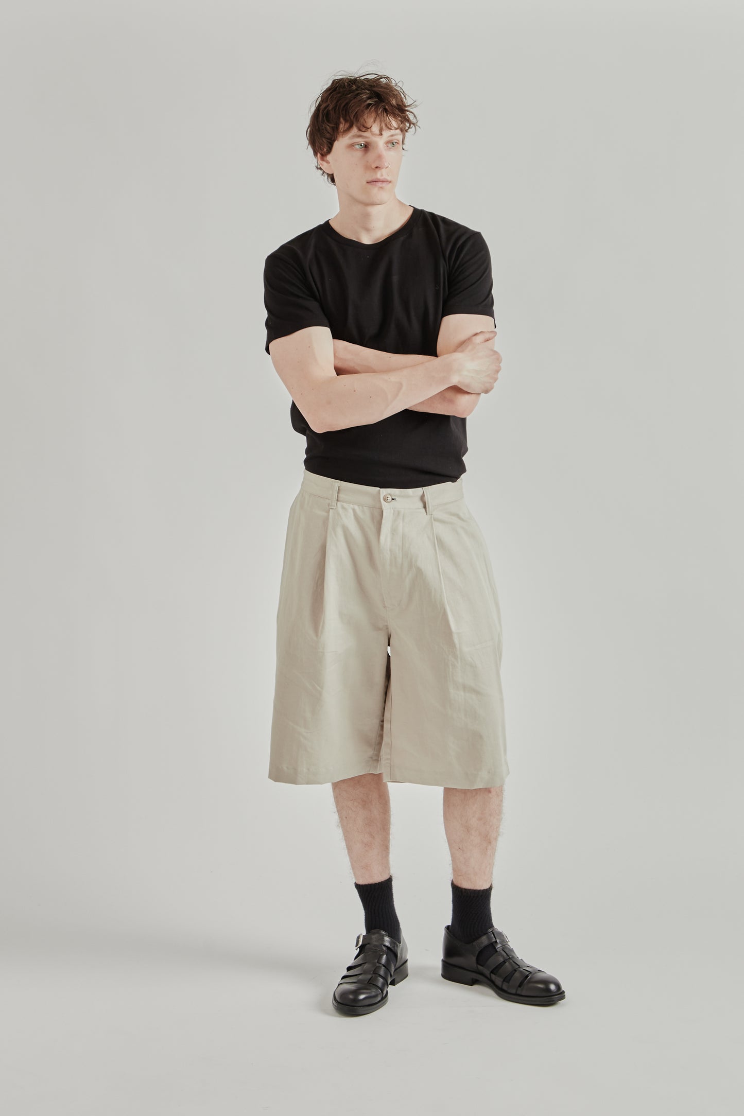 Still by Hand SS26 Linen Mixed Wide Shorts Taupe2398
