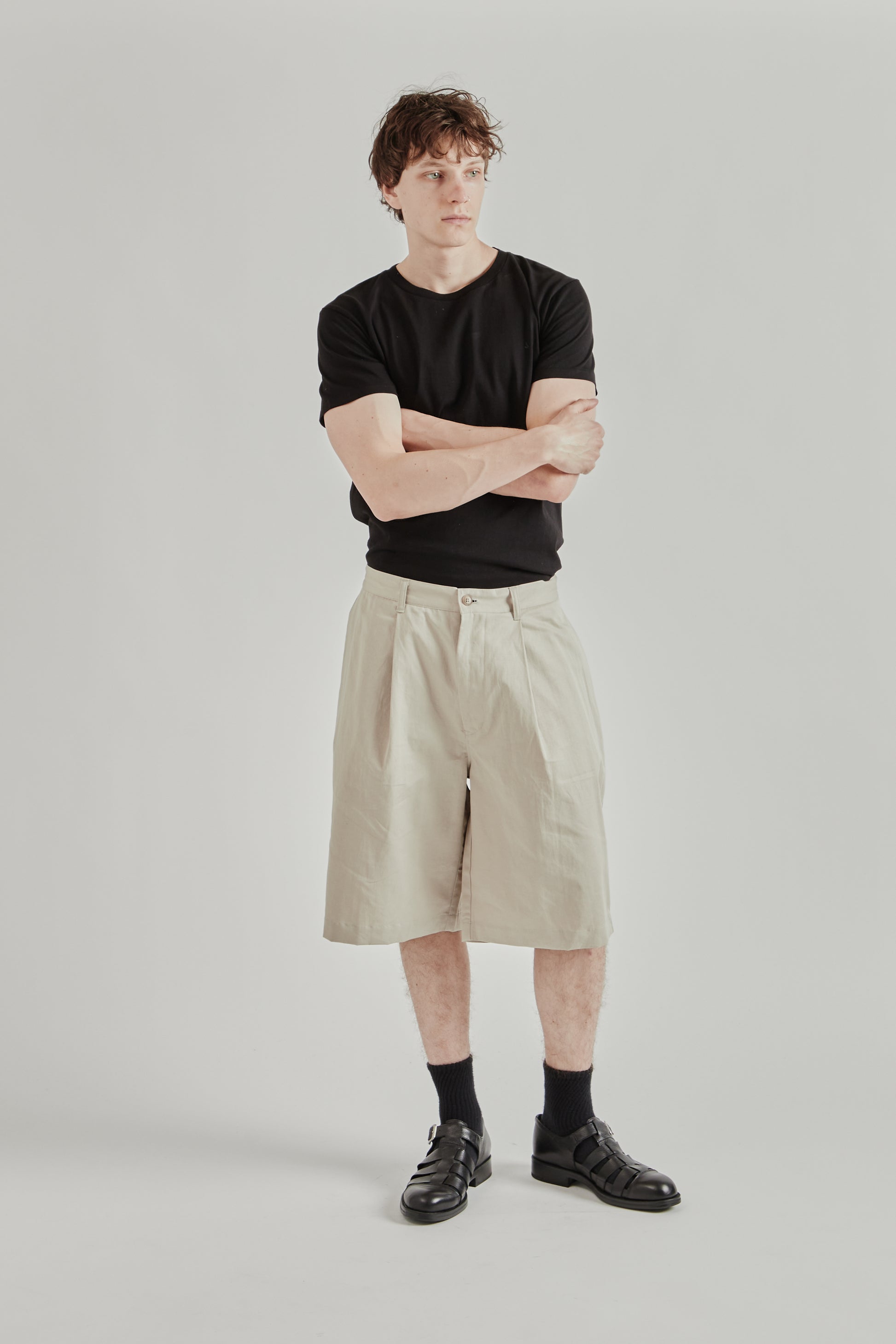 Still by Hand SS26 Linen Mixed Wide Shorts Taupe2398