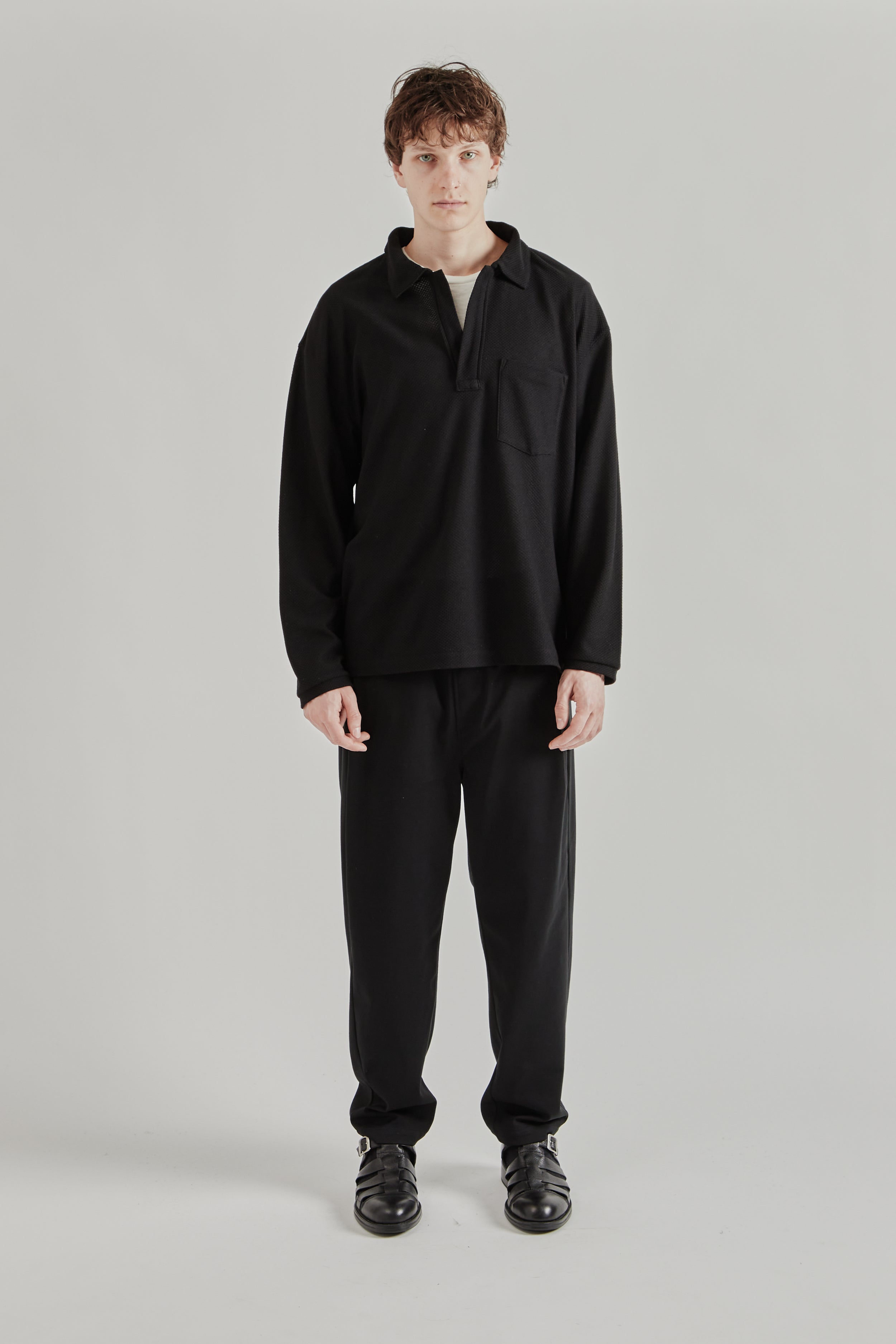 Still by Hand Moss Stitch Skipper Shirt - Black | Wallace