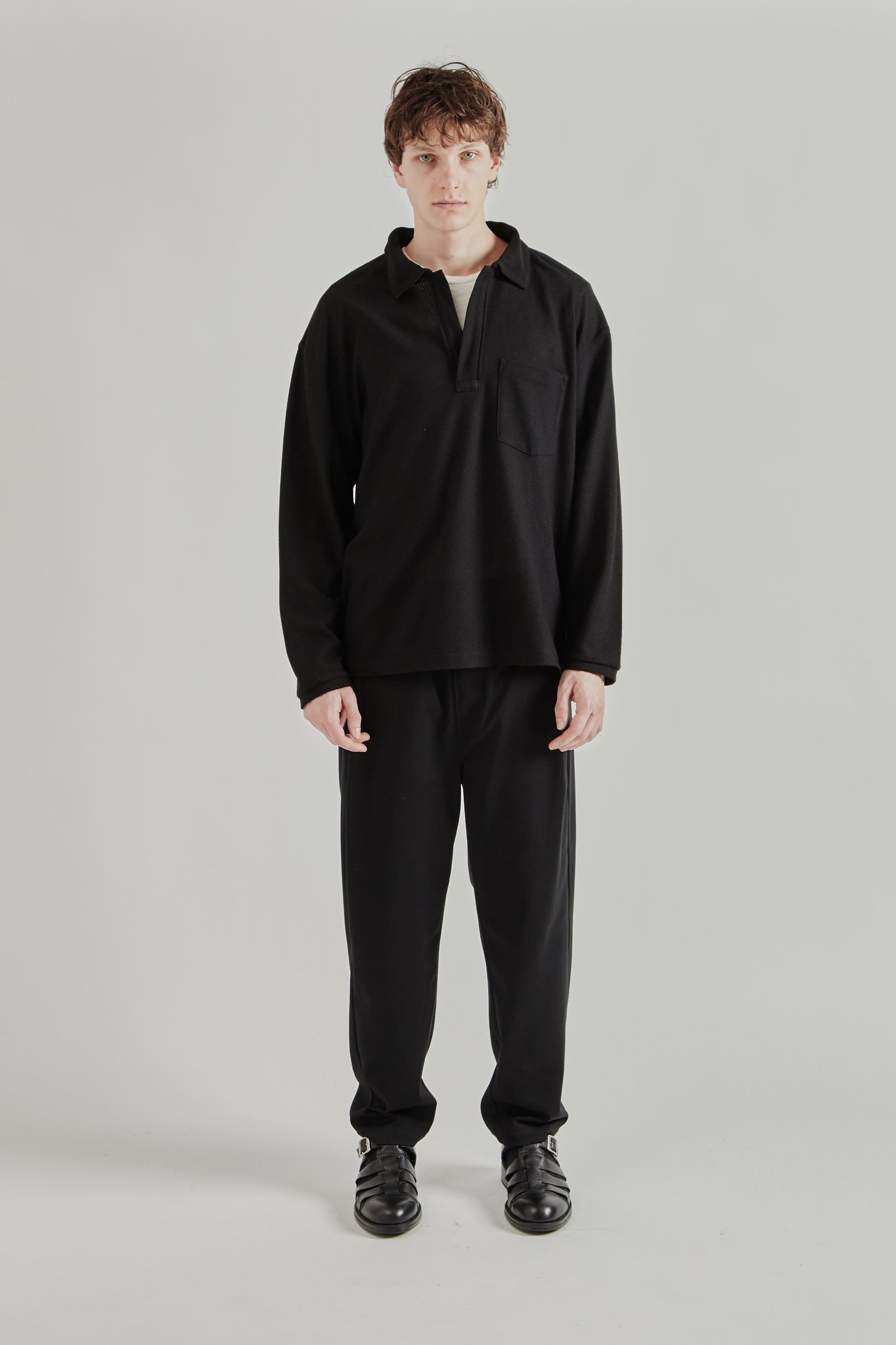 Still by Hand SS26 Moss Stitch Skipper Shirt Black2271