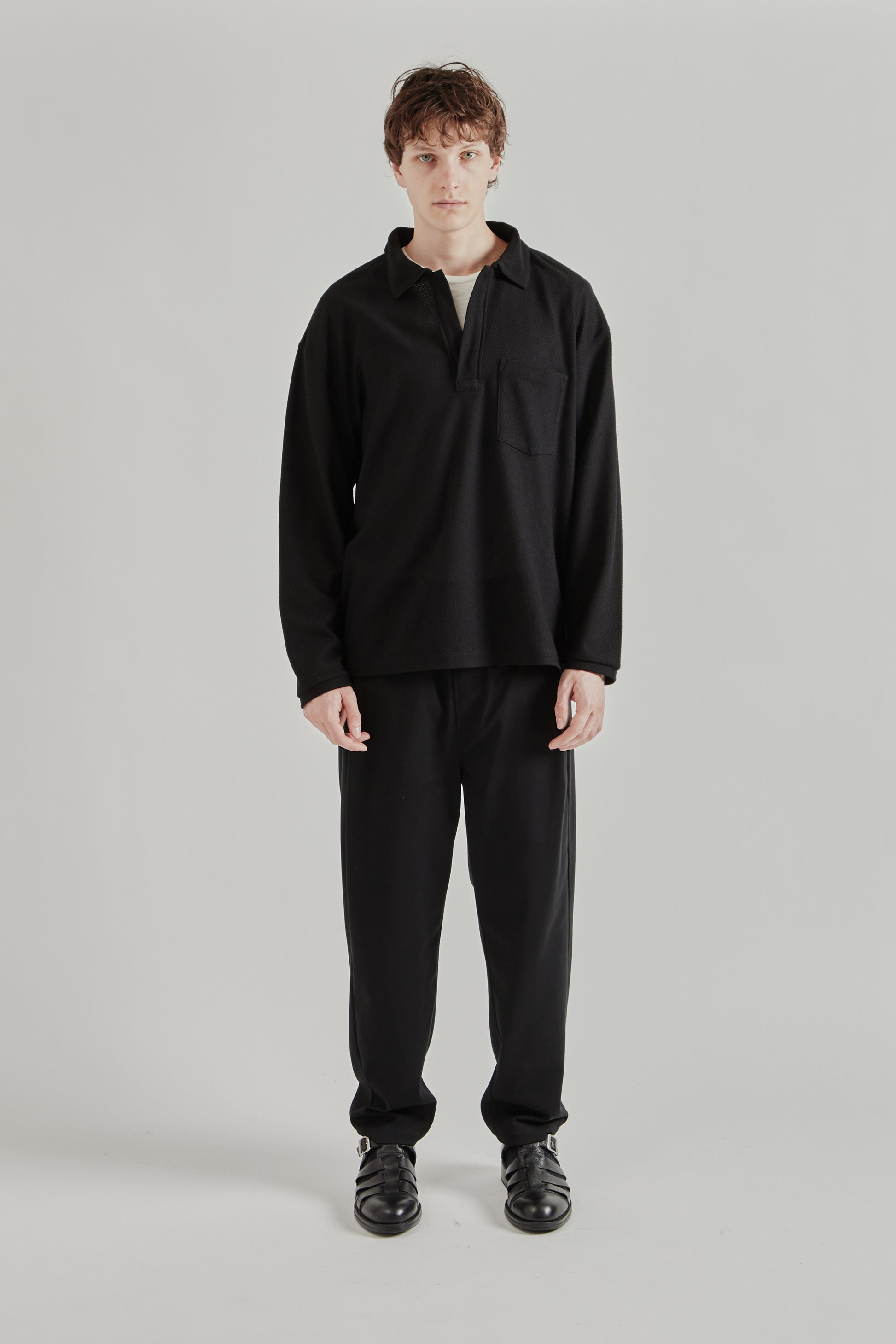 Still by Hand SS26 Moss Stitch Skipper Shirt Black2271