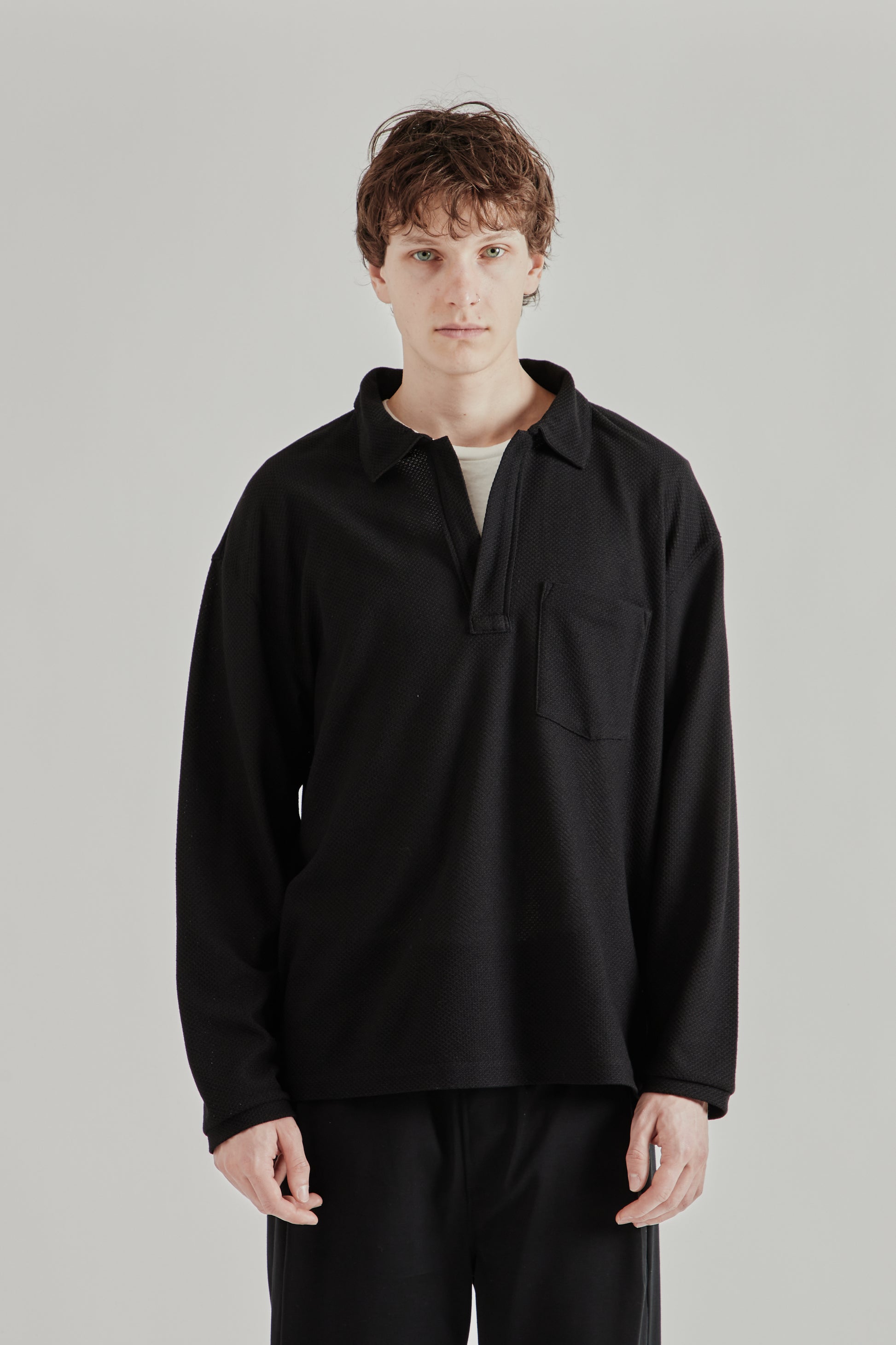 Still by Hand SS26 Moss Stitch Skipper Shirt Black2274