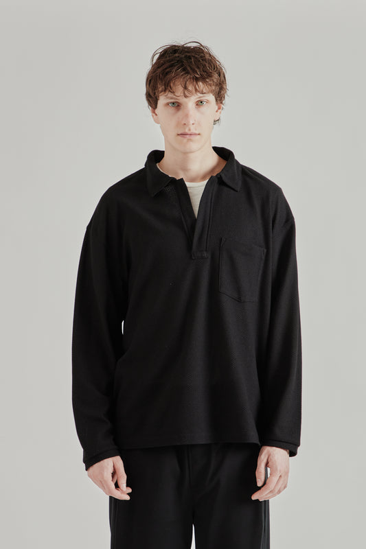 Still by Hand SS26 Moss Stitch Skipper Shirt Black2274