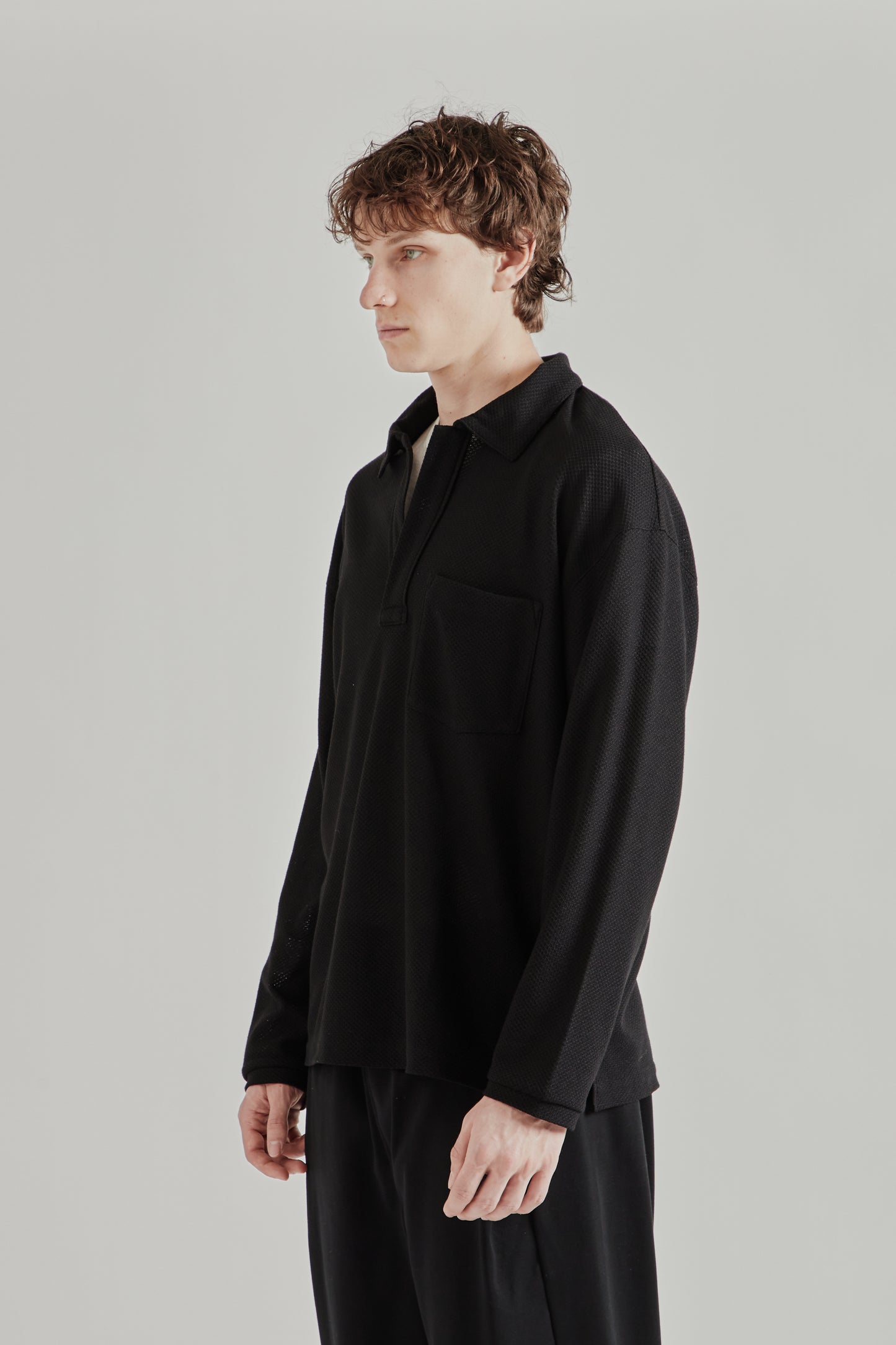 Still by Hand SS26 Moss Stitch Skipper Shirt Black2277