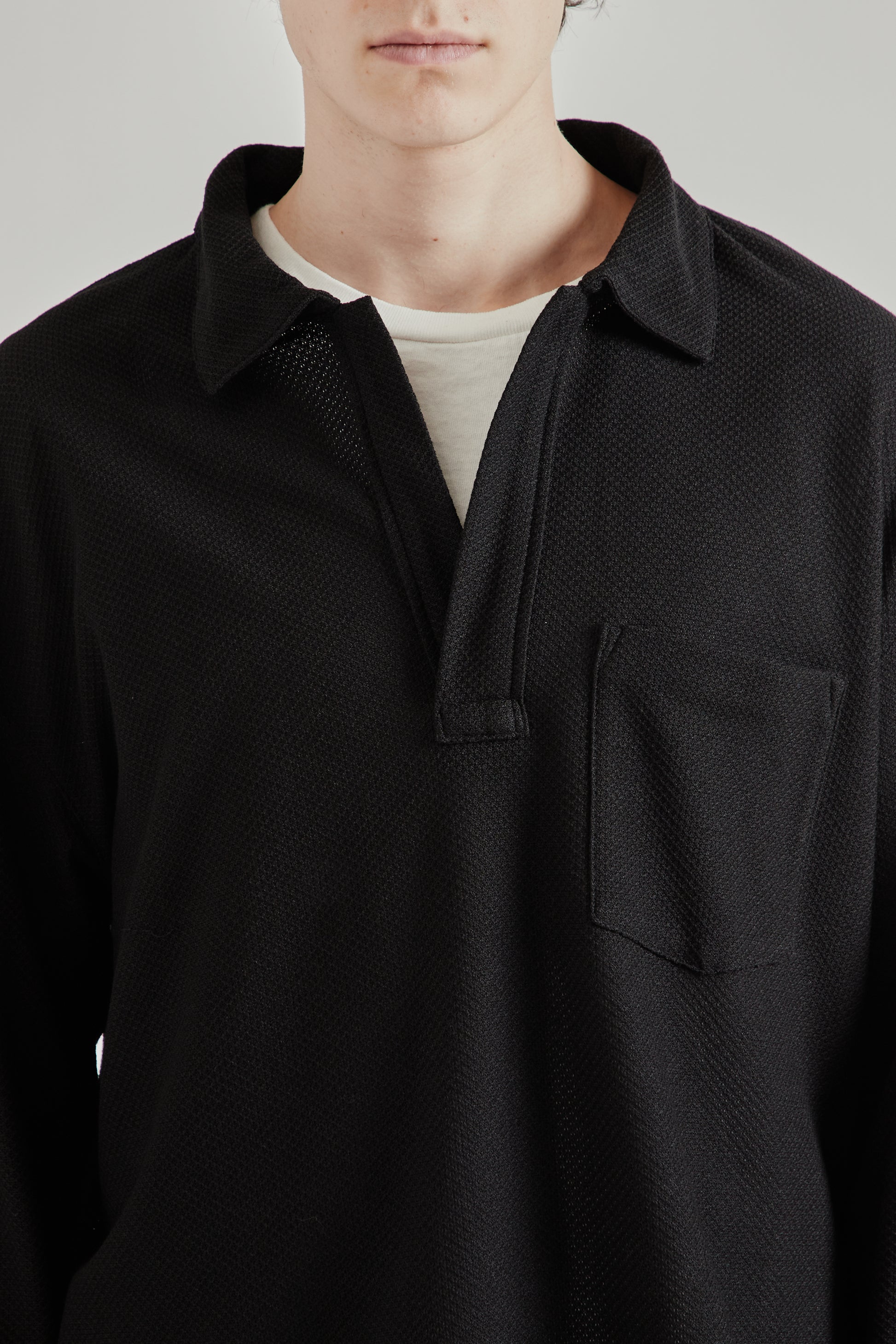 Still by Hand SS26 Moss Stitch Skipper Shirt Black2285