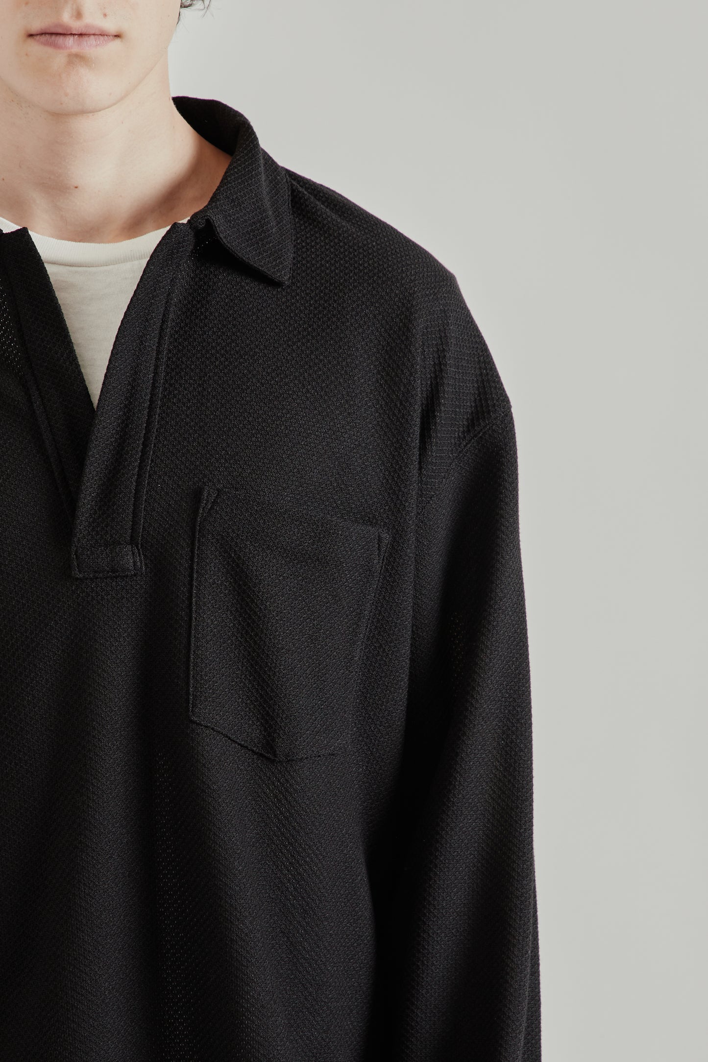 Still by Hand SS26 Moss Stitch Skipper Shirt Black2286