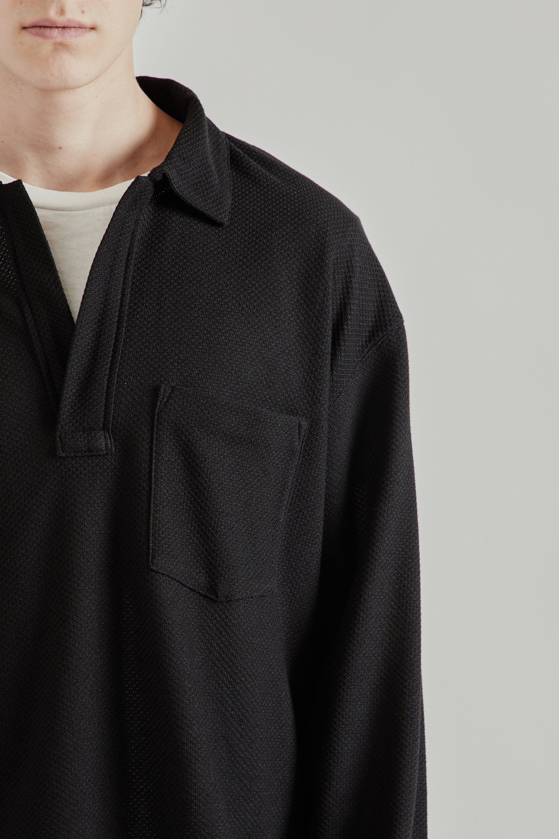 Still by Hand SS26 Moss Stitch Skipper Shirt Black2286