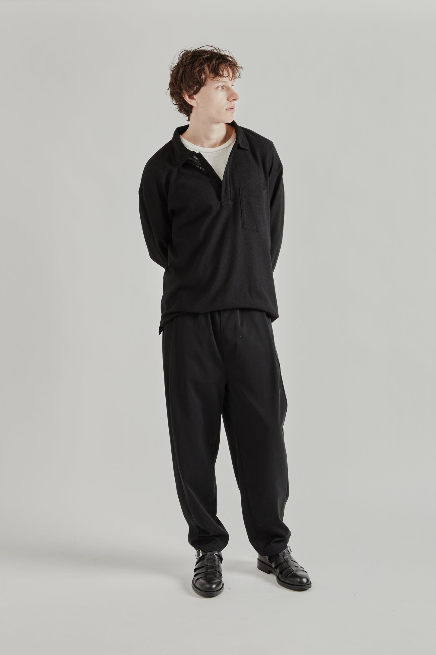 Still by Hand SS26 Moss Stitch Skipper Shirt Black2292
