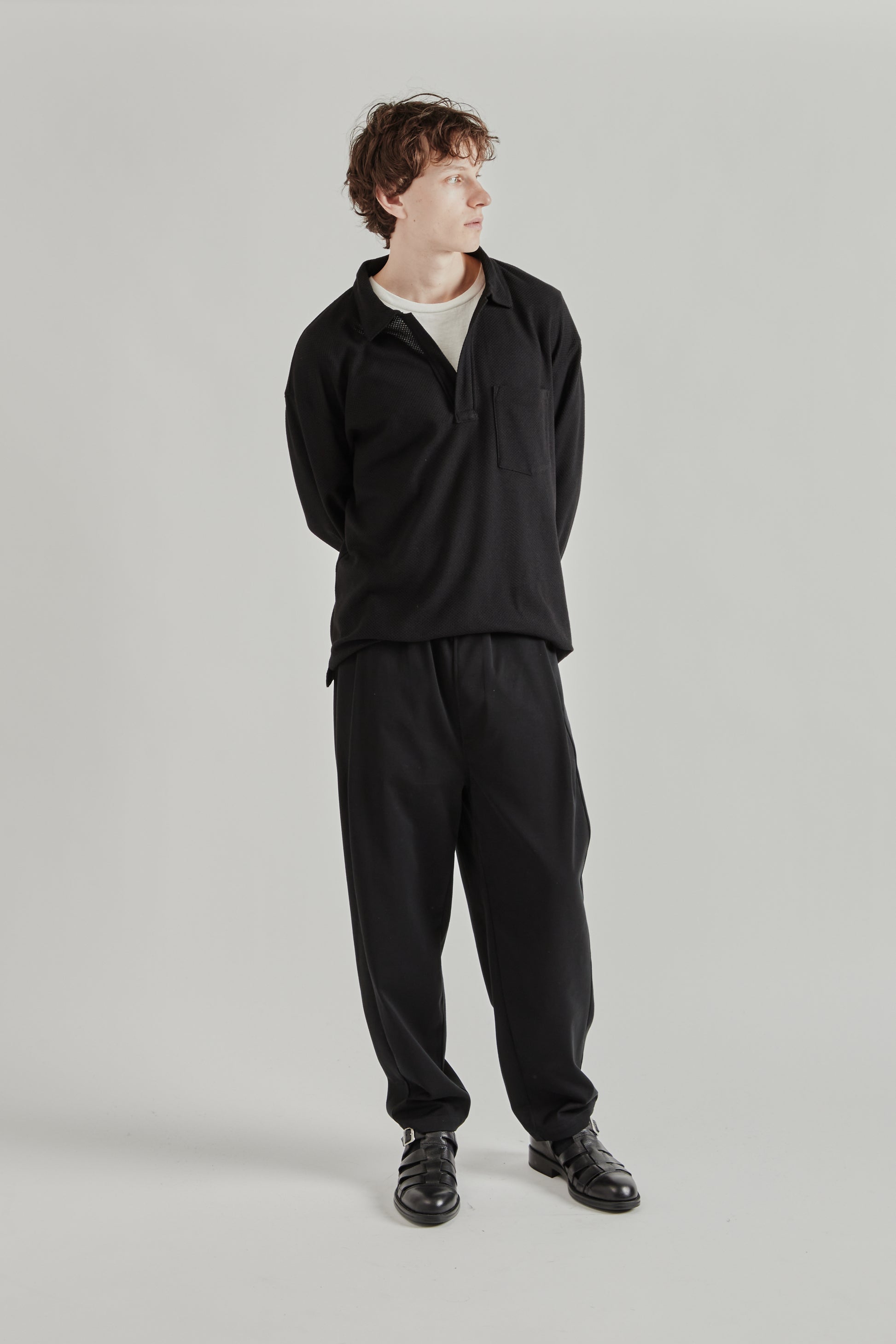 Still by Hand SS26 Moss Stitch Skipper Shirt Black2292