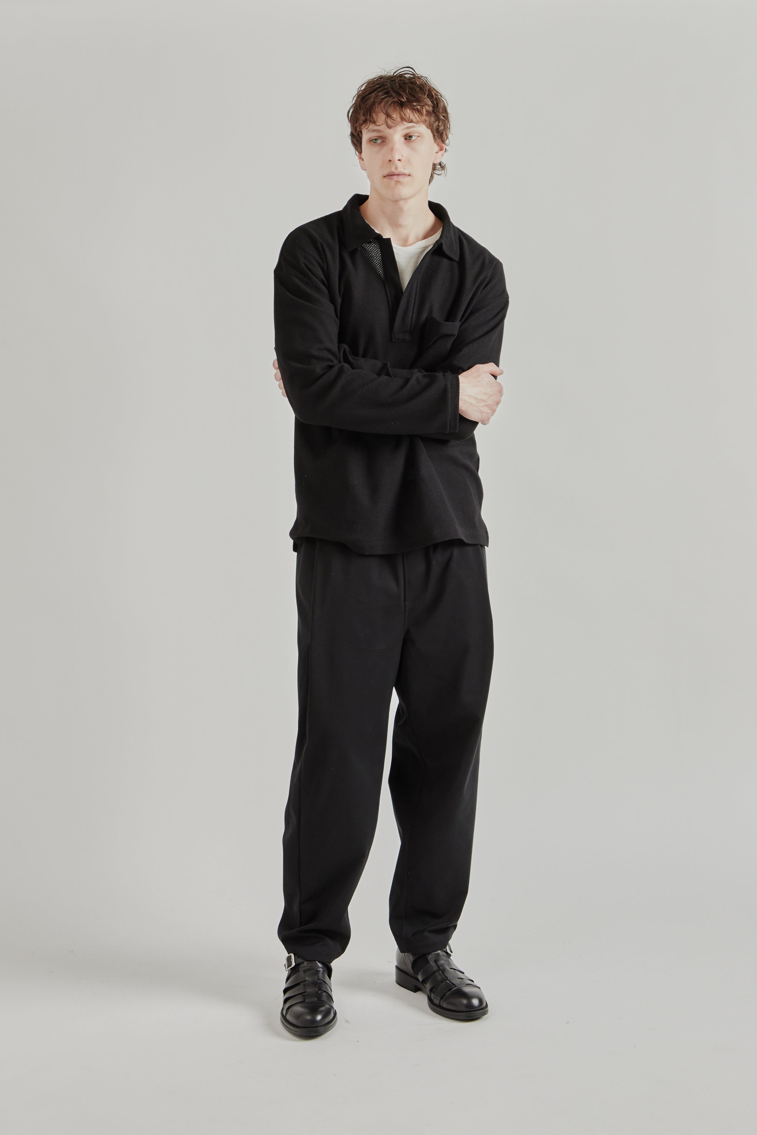 Still by Hand Moss Stitch Skipper Shirt - Black | Wallace