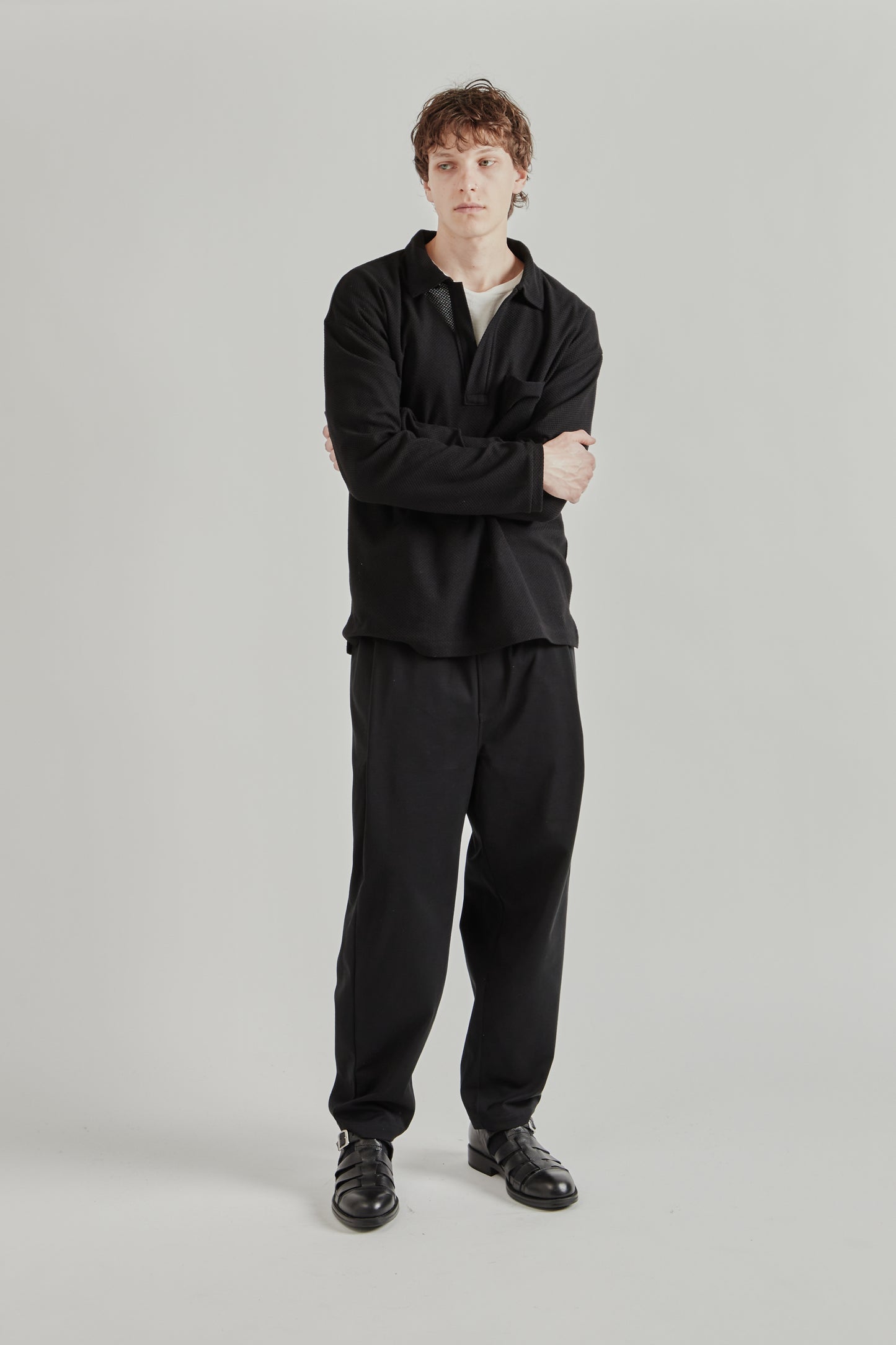 Still by Hand SS26 Moss Stitch Skipper Shirt Black2294