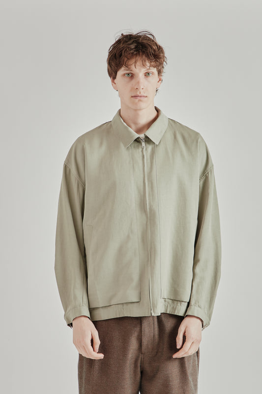 Still by Hand SS26 Pigment Print Zip Up Blouson Sage2934