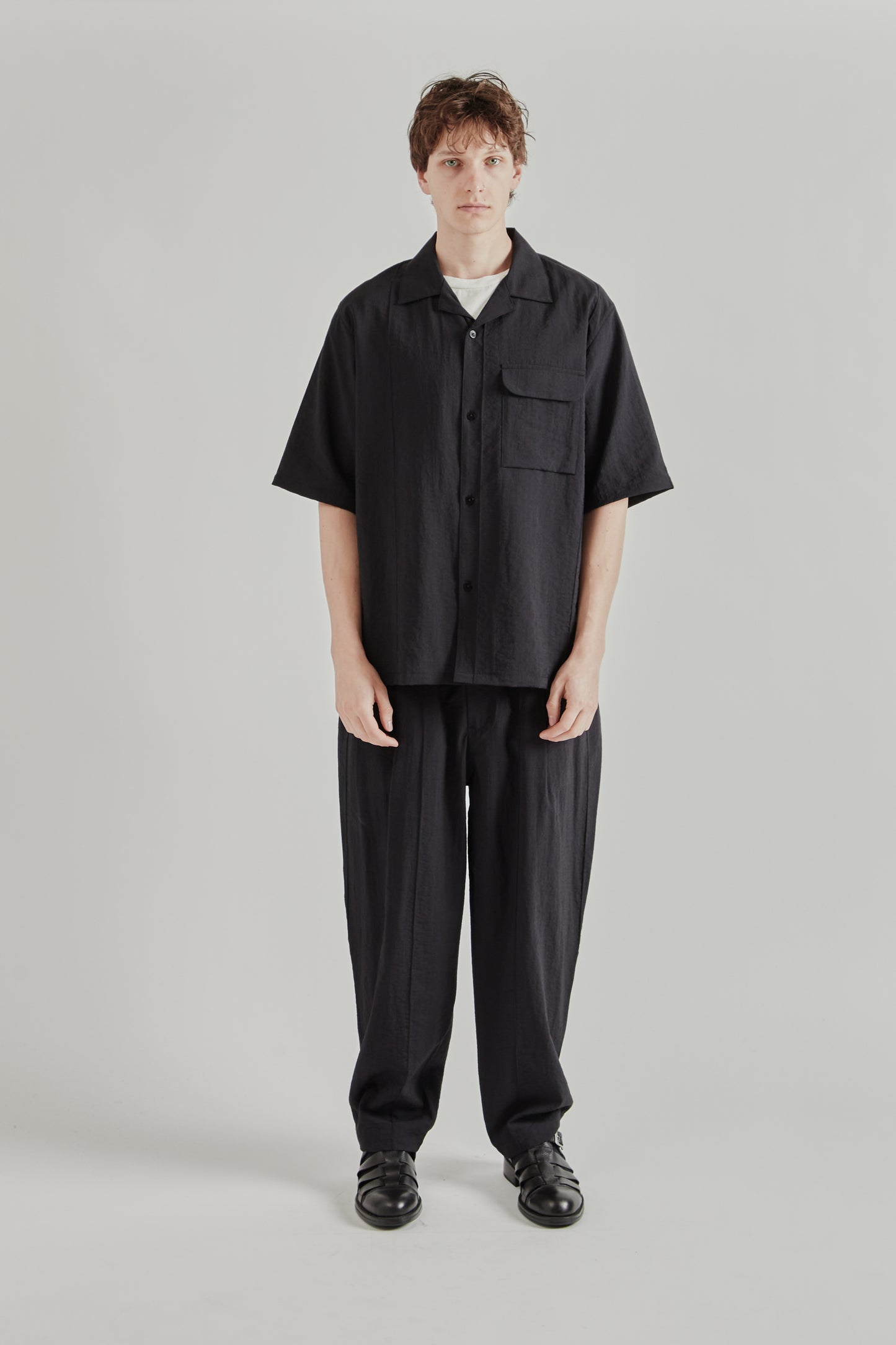 Still by Hand SS26 Pin Tuck Half Sleeve Shirt Black2819