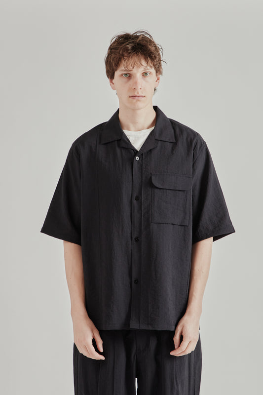 Still by Hand SS26 Pin Tuck Half Sleeve Shirt Black2821