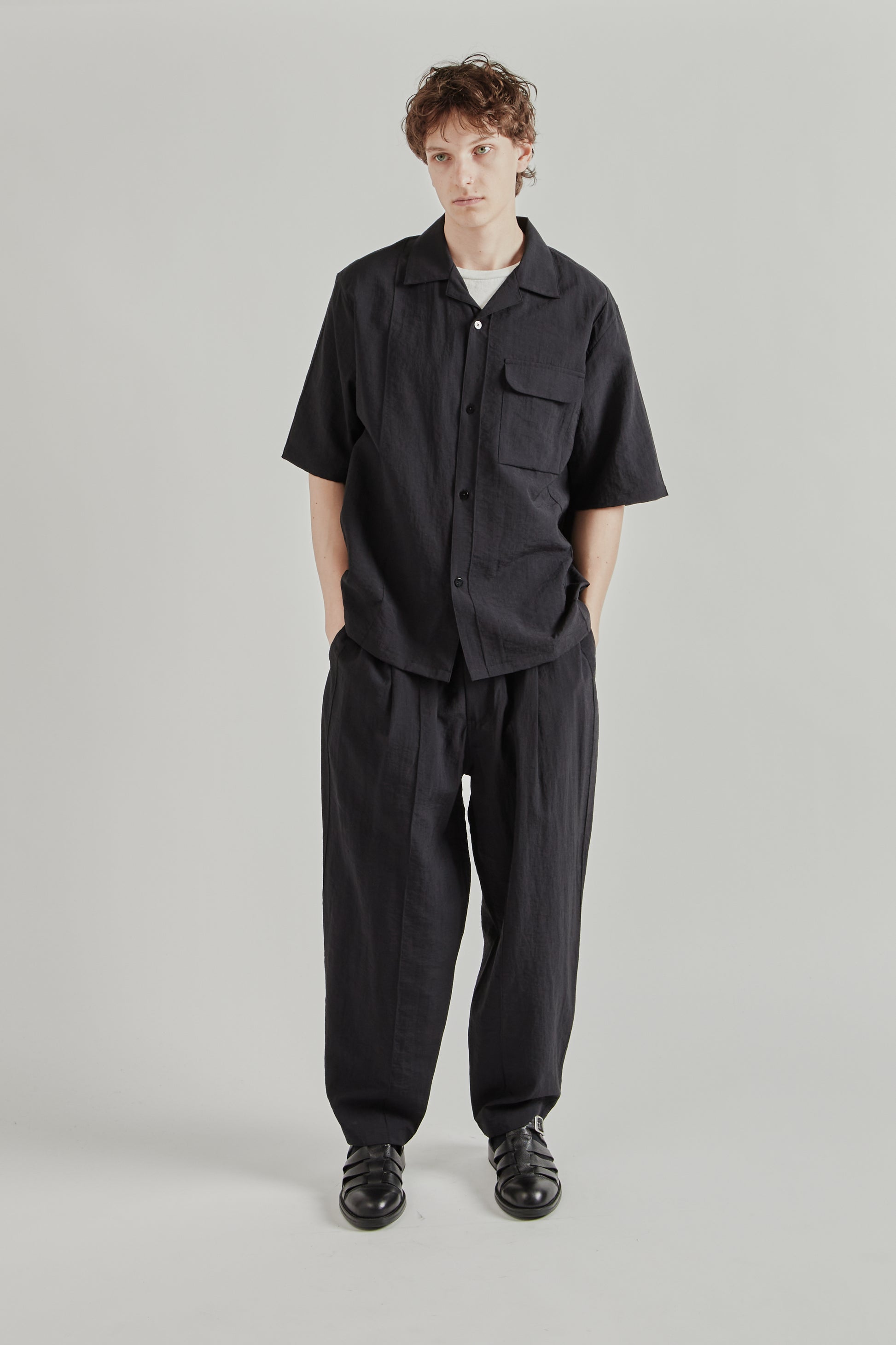 Still by Hand SS26 Pin Tuck Half Sleeve Shirt Black2842