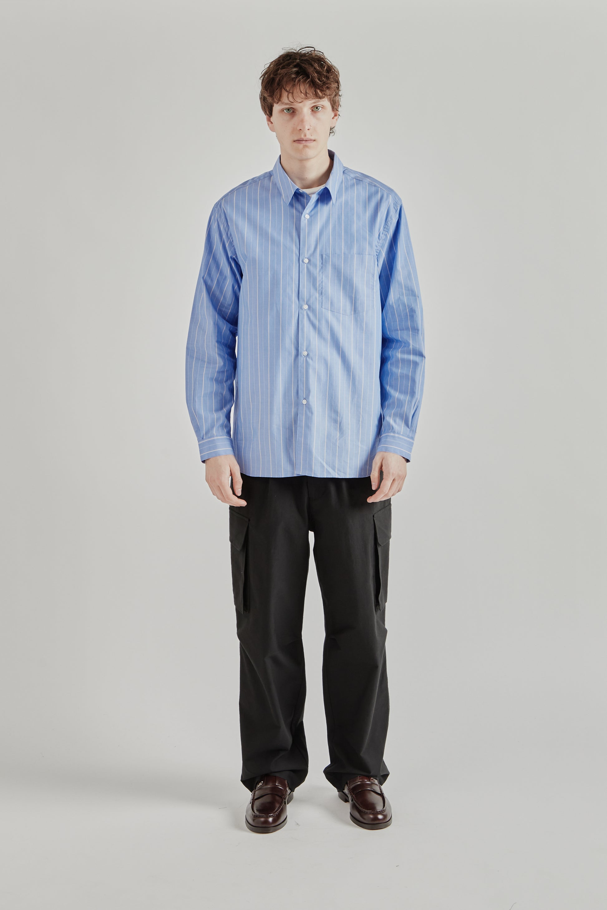 Still by Hand SS26 Regular Collar Shirt Blue Stripe2480