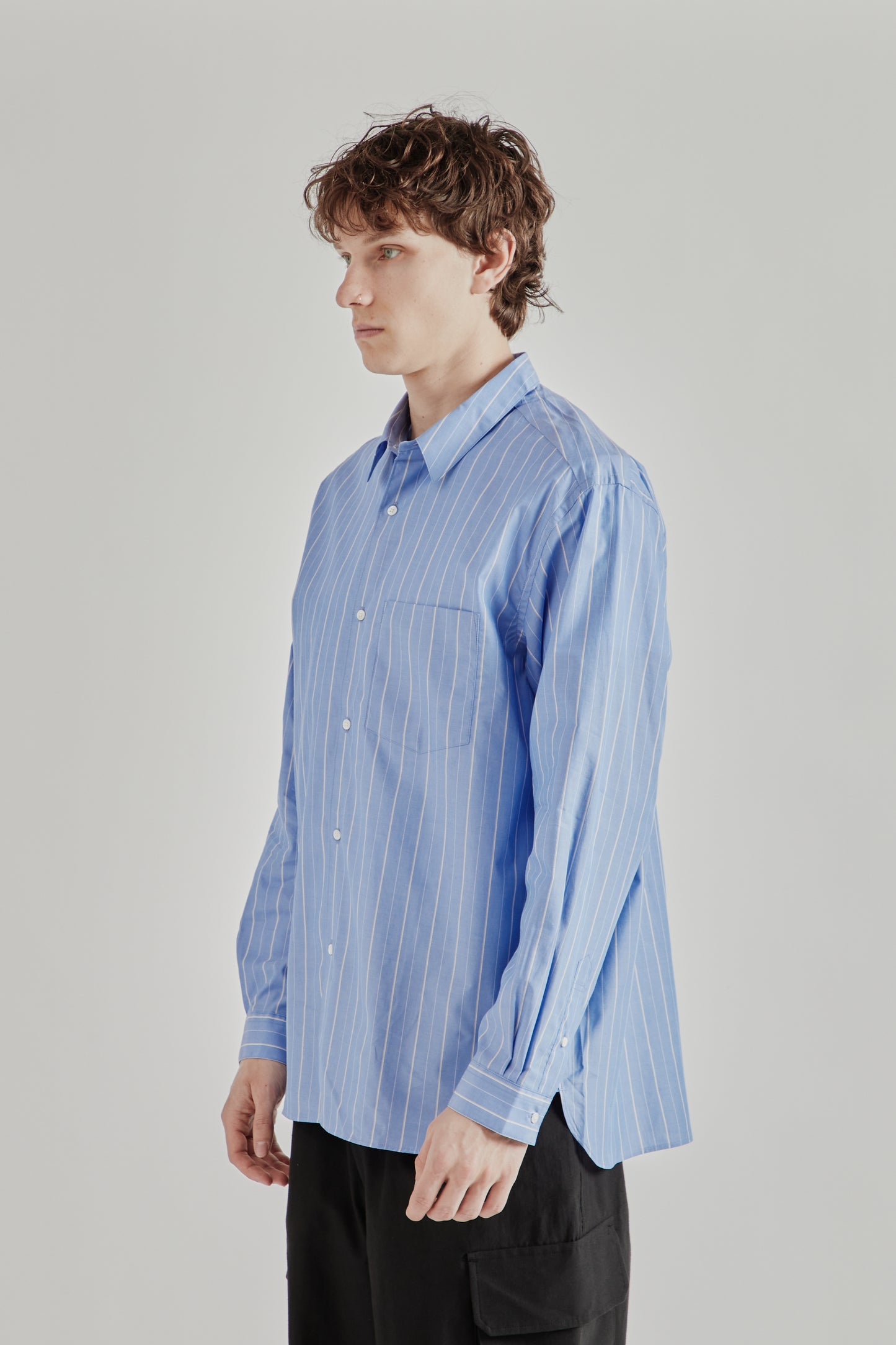 Still by Hand SS26 Regular Collar Shirt Blue Stripe2486