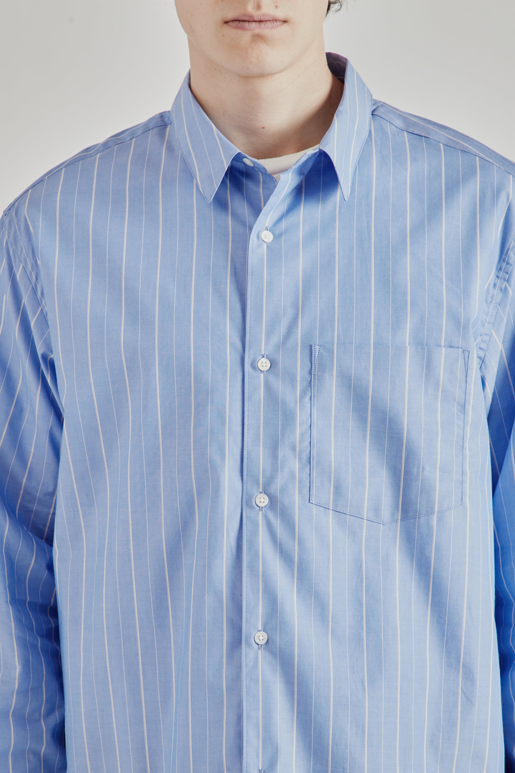 Still by Hand SS26 Regular Collar Shirt Blue Stripe2494