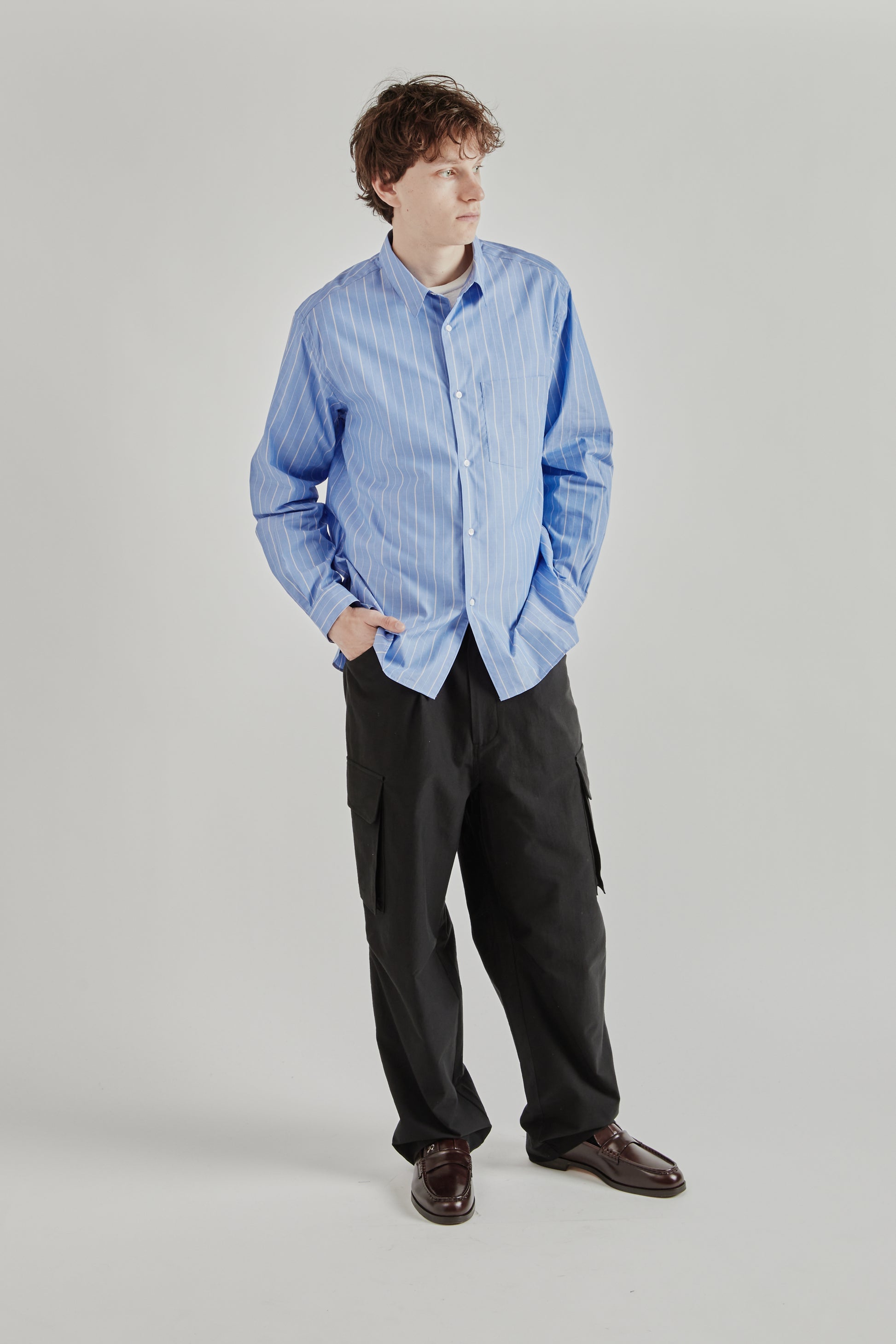 Still by Hand SS26 Regular Collar Shirt Blue Stripe2497
