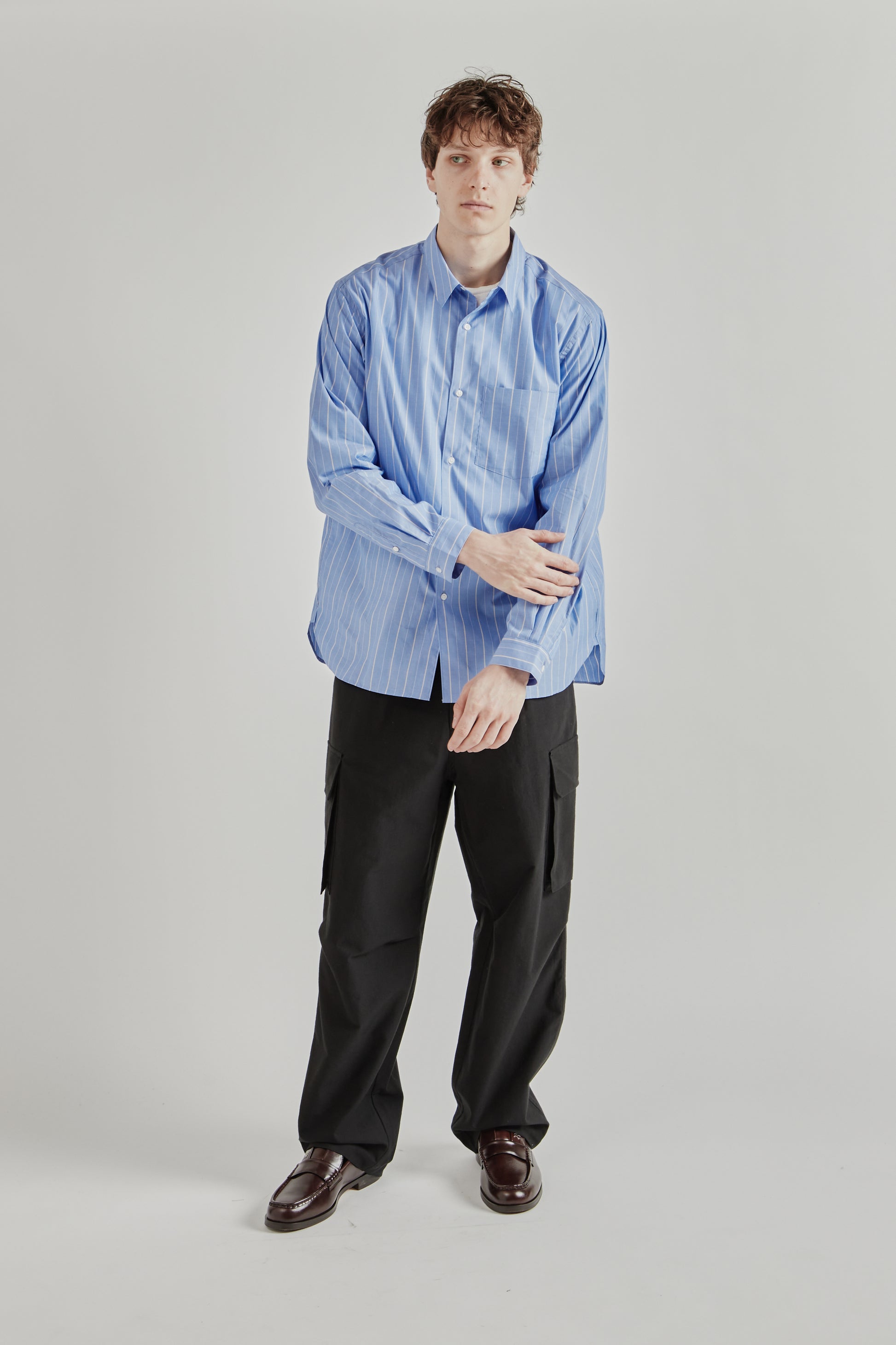 Still by Hand SS26 Regular Collar Shirt Blue Stripe2499