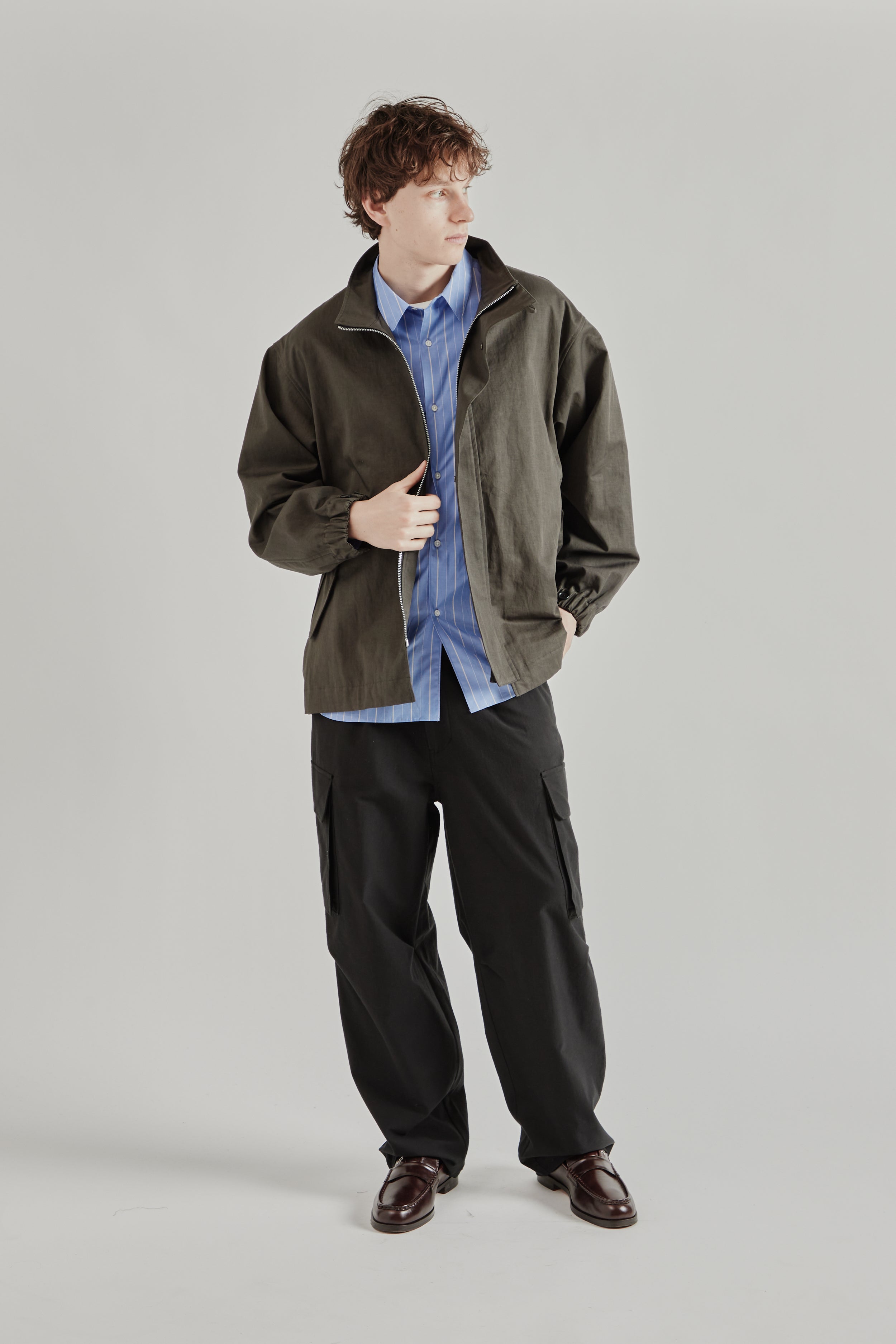 STILL BY HAND　 STAND COLLAR BLOUSON 48 Still by Hand Stand Collar Blouson - Charcoal | Wallace Mercantile