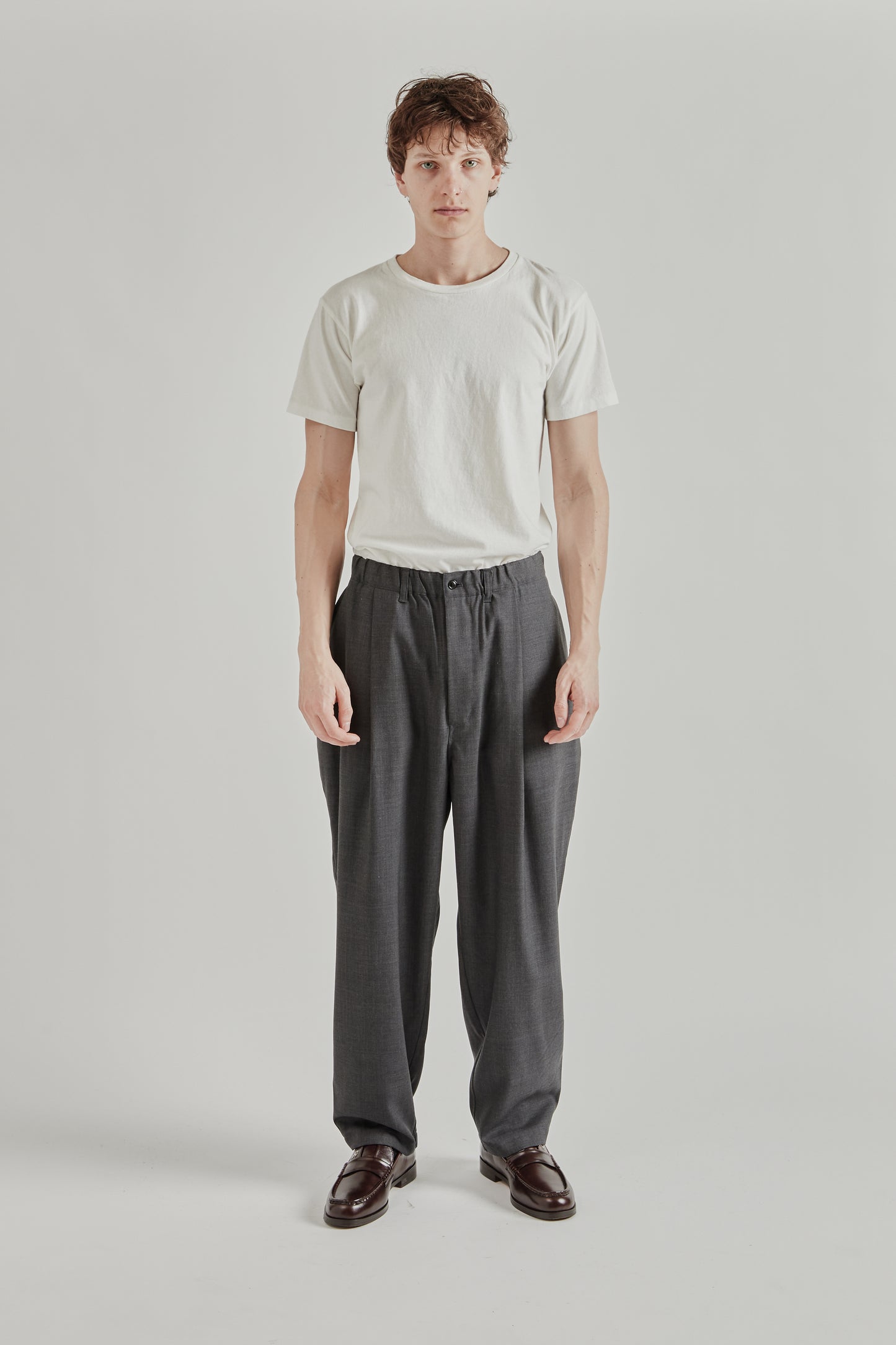 Still by Hand SS26 Summer Wool Wide Pants Charcoal2141